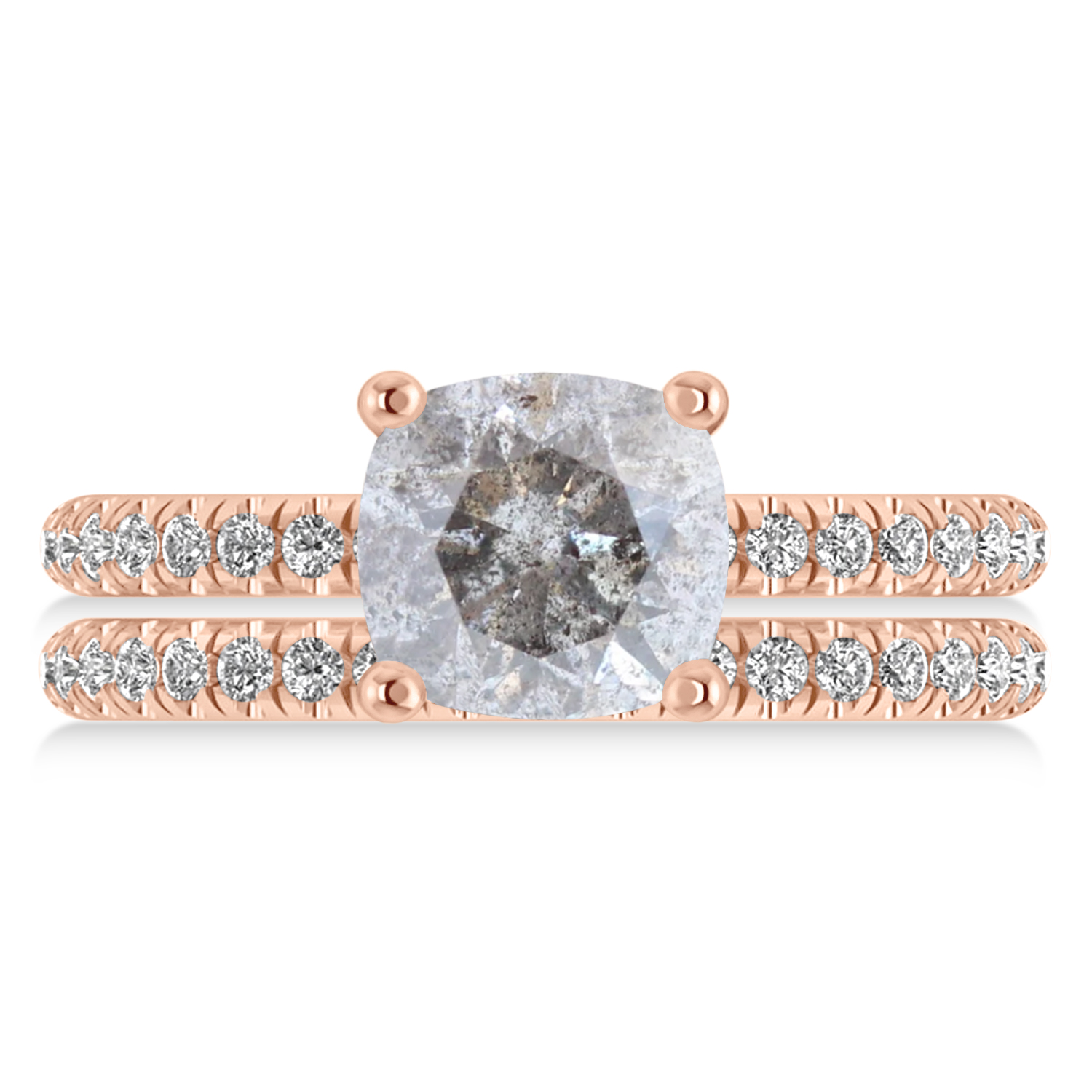 Salt & Pepper & White Diamond Cushion-Set Semi-Eternity Bridal Set 14K Rose Gold (2.66ct)