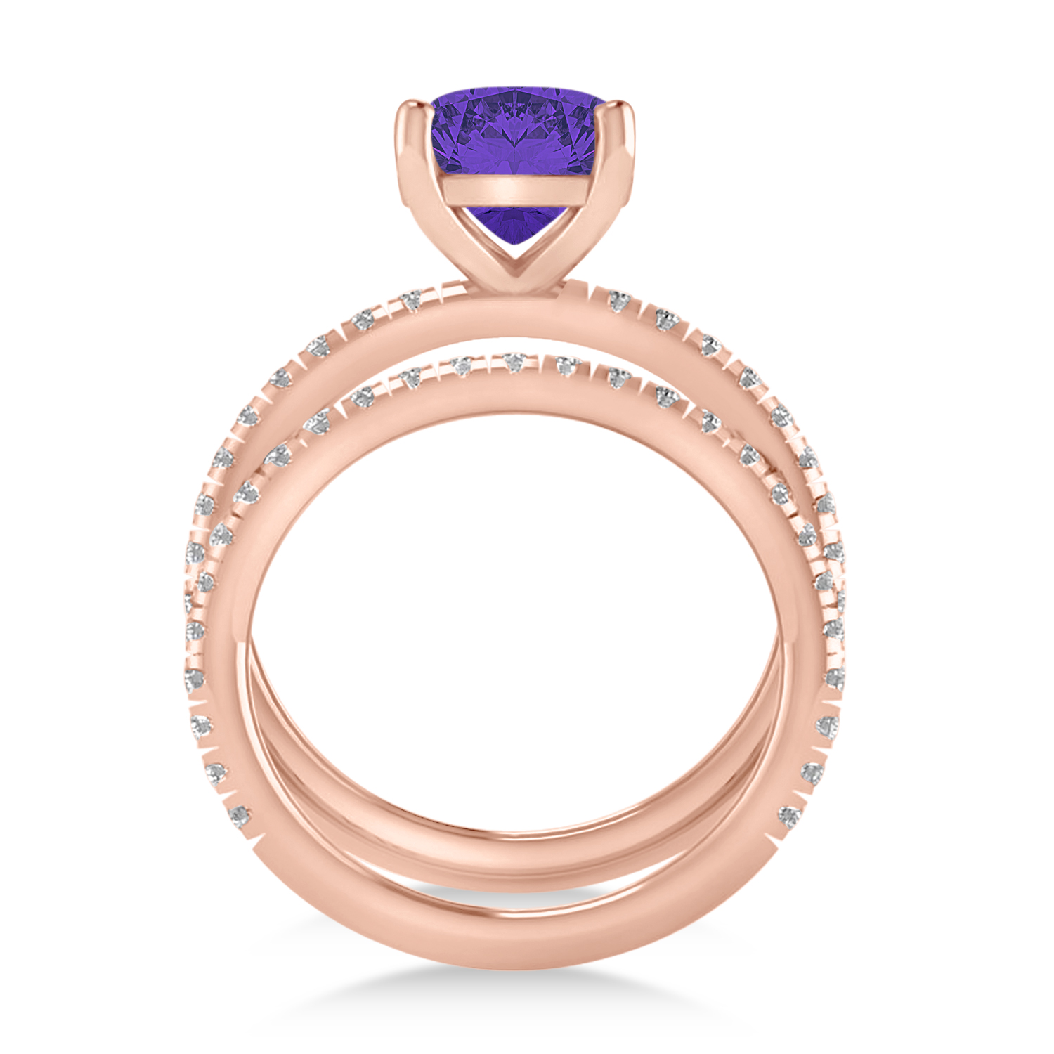 Tanzanite & Diamond Cushion-Set Semi-Eternity Bridal Set 14K Rose Gold (3.22ct)