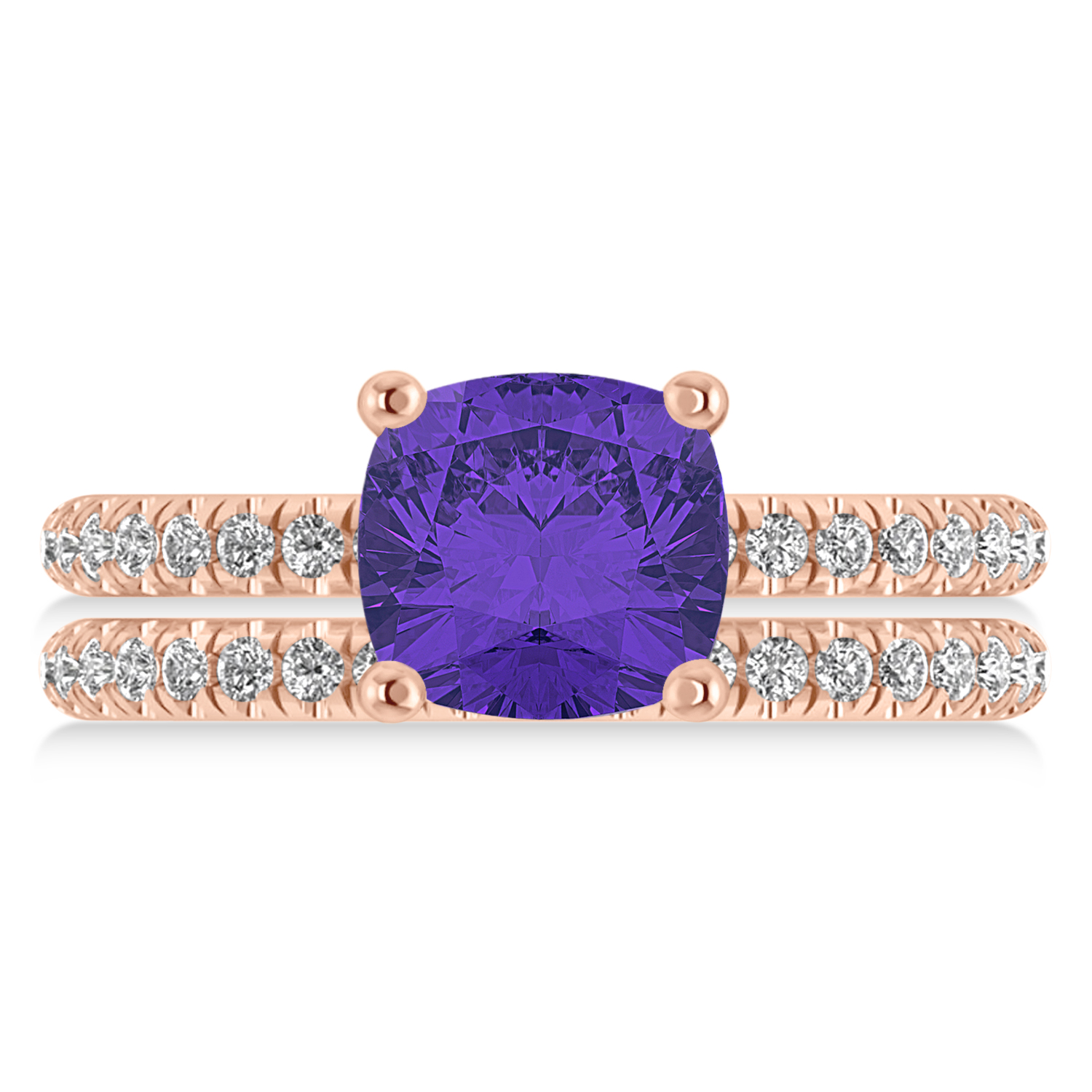 Tanzanite & Diamond Cushion-Set Semi-Eternity Bridal Set 14K Rose Gold (3.22ct)