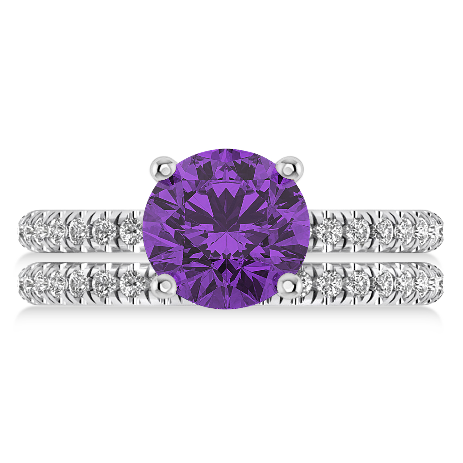 Amethyst & Diamond Round-Set Semi-Eternity Bridal Set 14k White Gold (2.42ct)