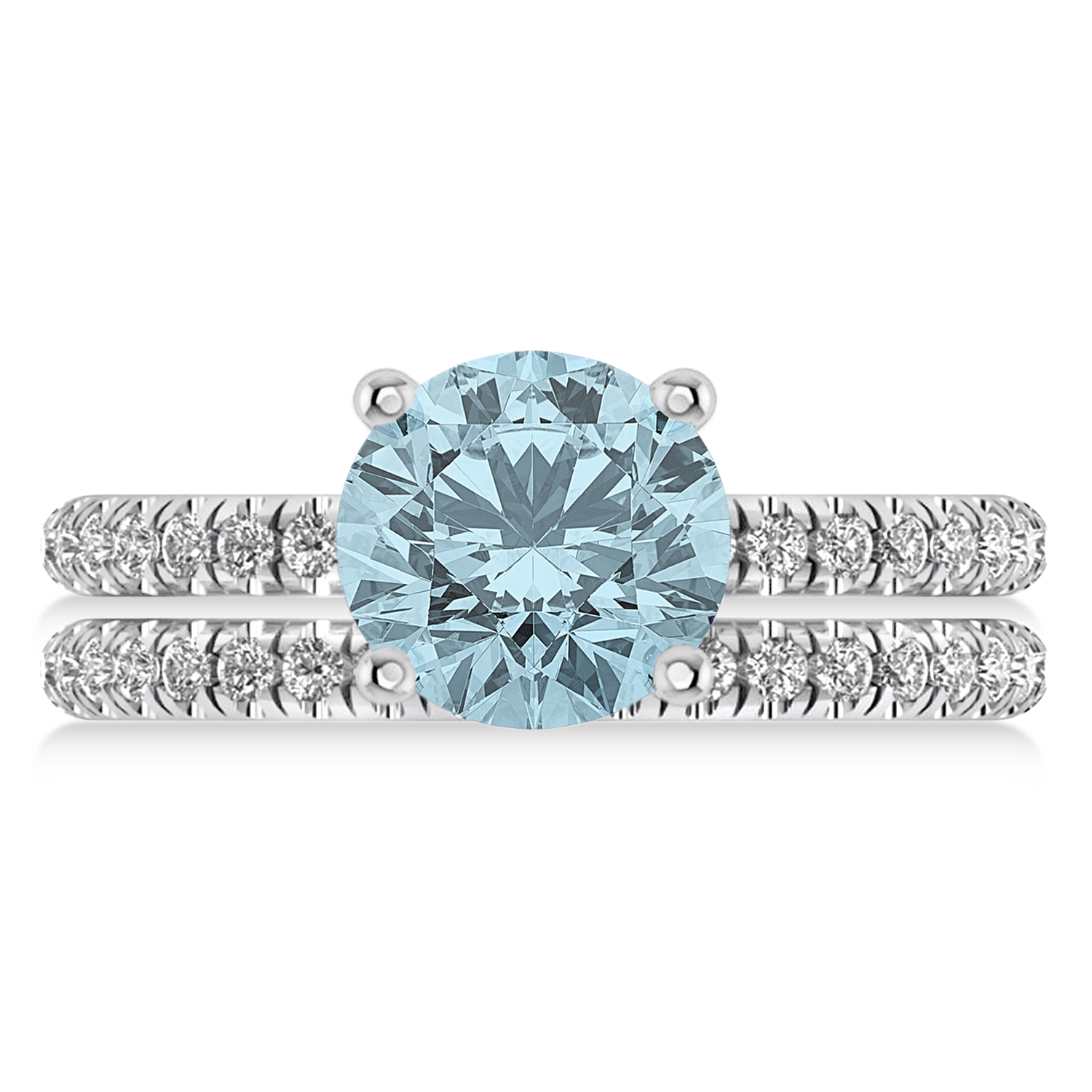 Aquamarine & Diamond Round-Set Semi-Eternity Bridal Set Palladium (2.82ct)