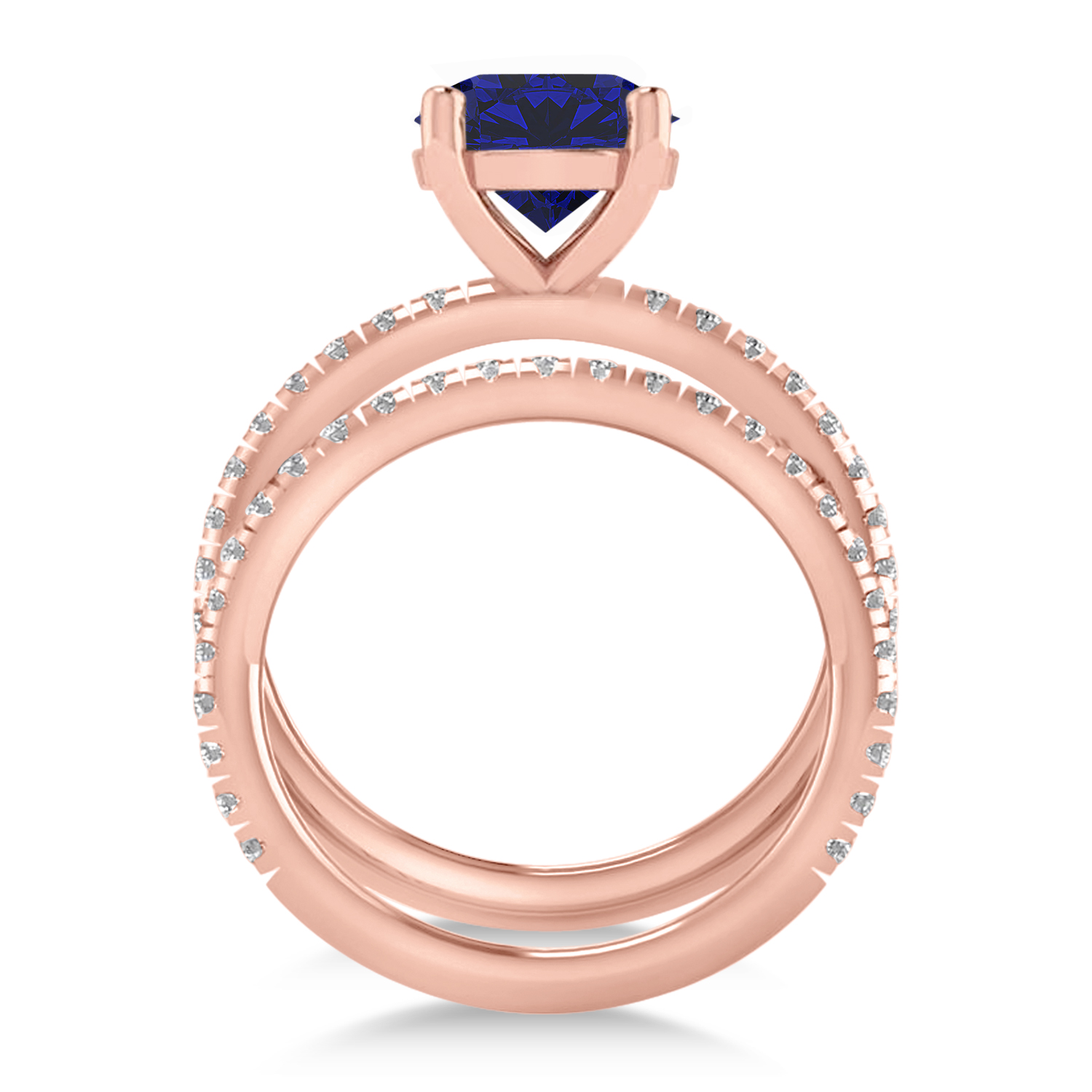 Blue Sapphire & Diamond Round-Set Semi-Eternity Bridal Set 14k Rose Gold (2.92ct)