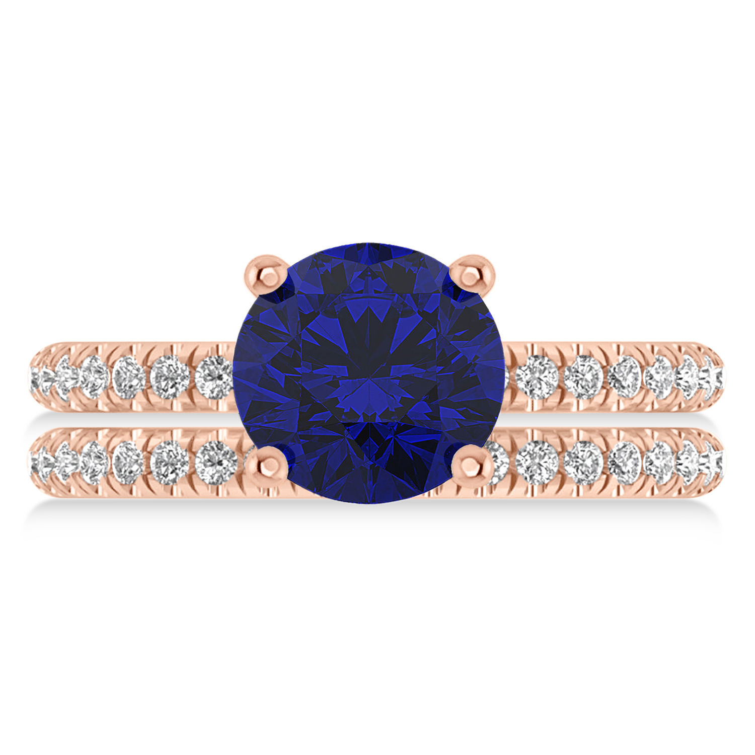 Blue Sapphire & Diamond Round-Set Semi-Eternity Bridal Set 14k Rose Gold (2.92ct)