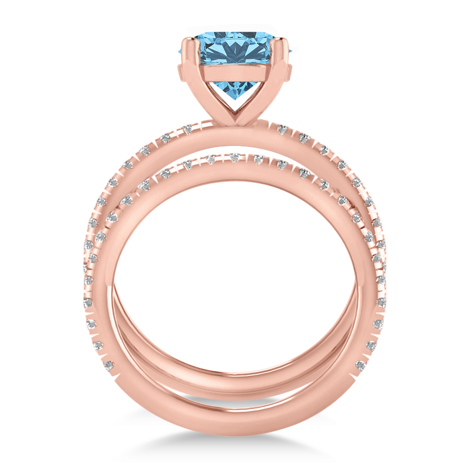 Blue Topaz & Diamond Round-Set Semi-Eternity Bridal Set 14k Rose Gold (3.12ct)