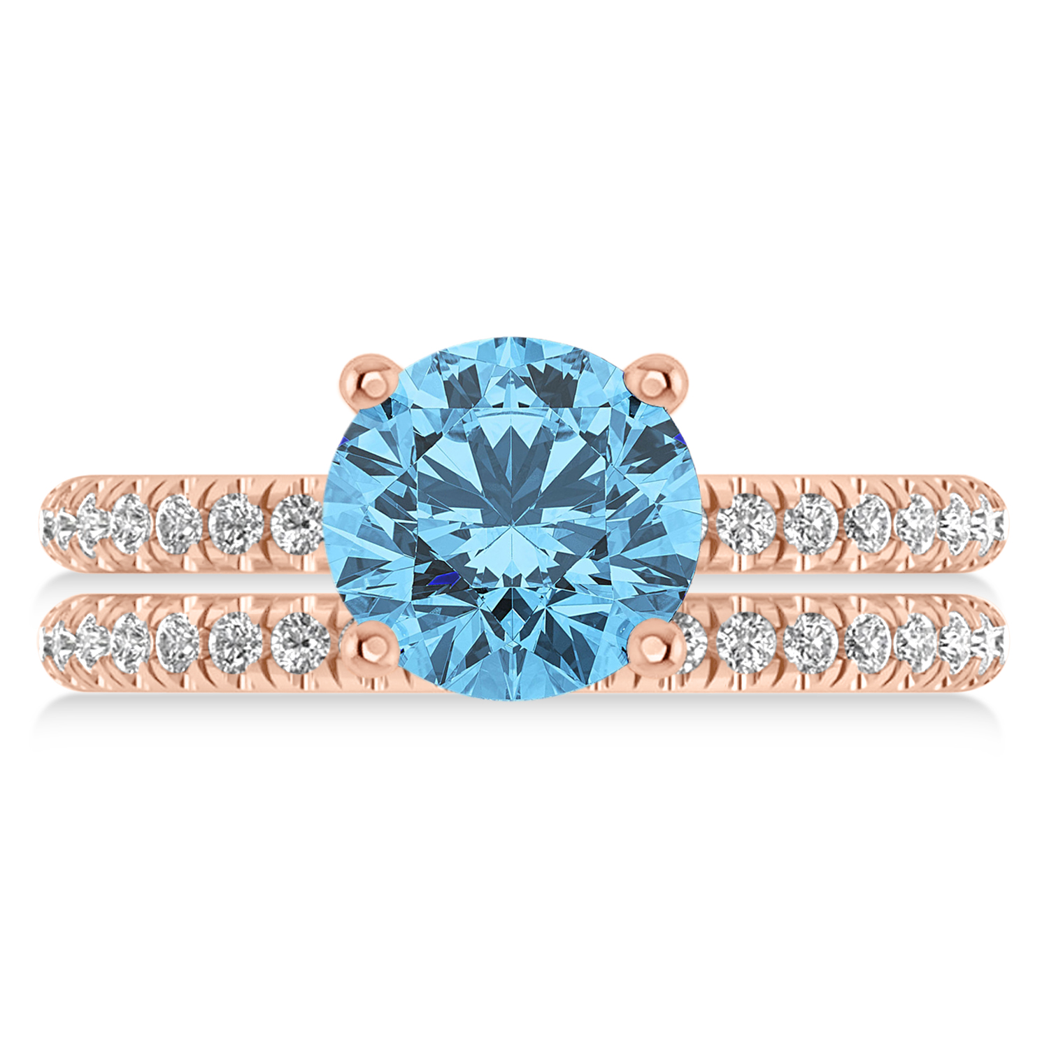 Blue Topaz & Diamond Round-Set Semi-Eternity Bridal Set 14k Rose Gold (3.12ct)