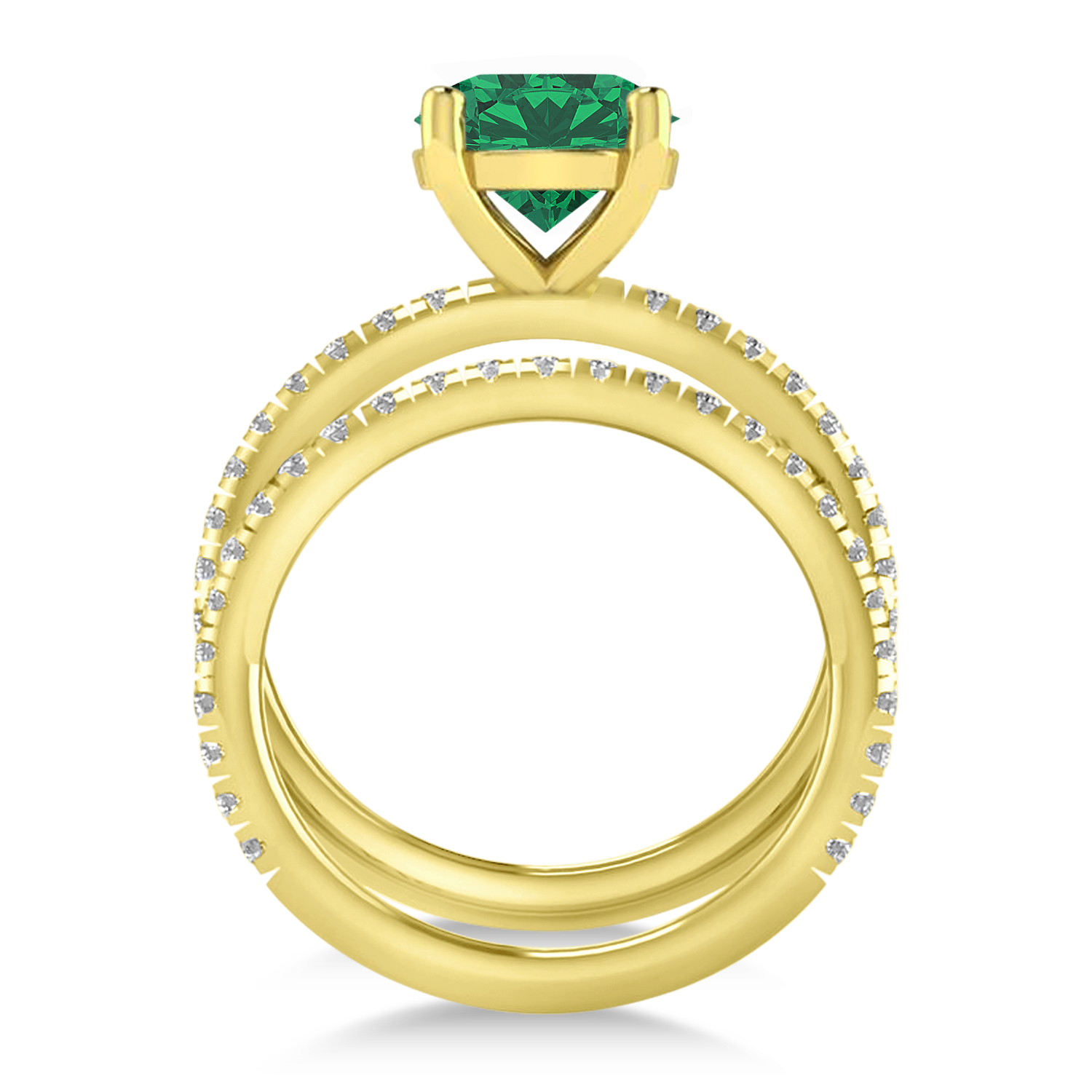 Emerald & Diamond Round-Set Semi-Eternity Bridal Set 14k Yellow Gold (2.92ct)