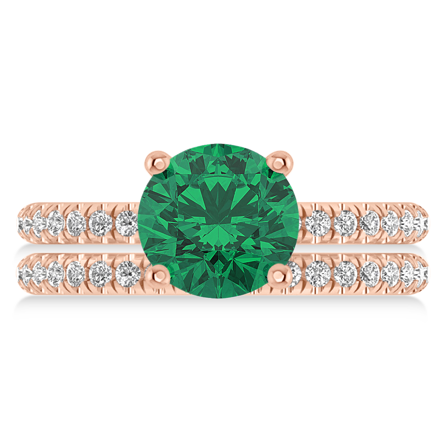 Emerald & Diamond Round-Set Semi-Eternity Bridal Set 18k Rose Gold (2.92ct)