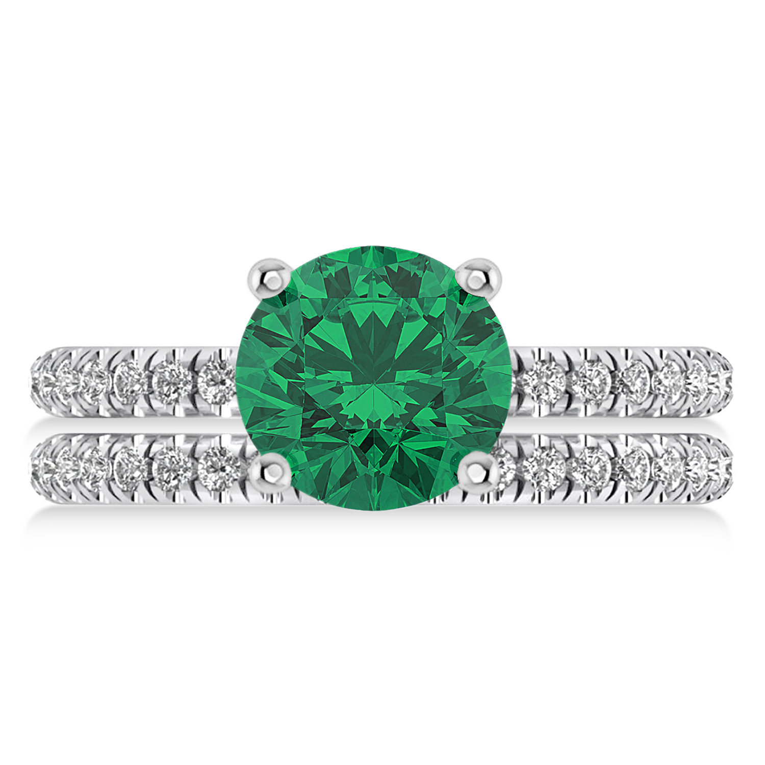 Emerald & Diamond Round-Set Semi-Eternity Bridal Set Palladium (2.92ct)