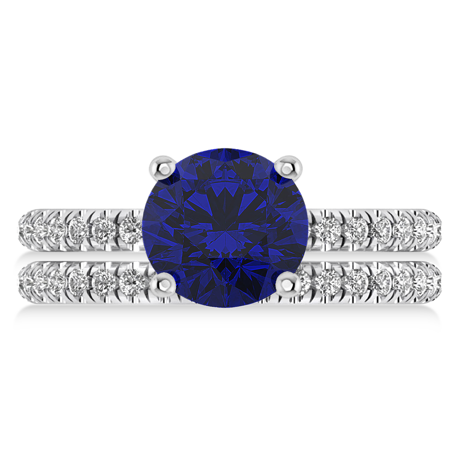 Lab Blue Sapphire & Diamond Round-Set Semi-Eternity Bridal Set Platinum (2.92ct)