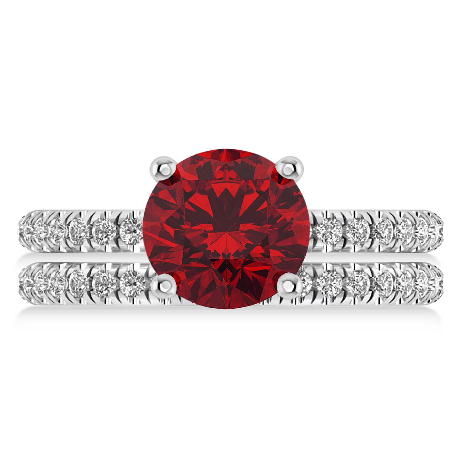 Lab Ruby & Diamond Round-Set Semi-Eternity Bridal Set Platinum (2.92ct)