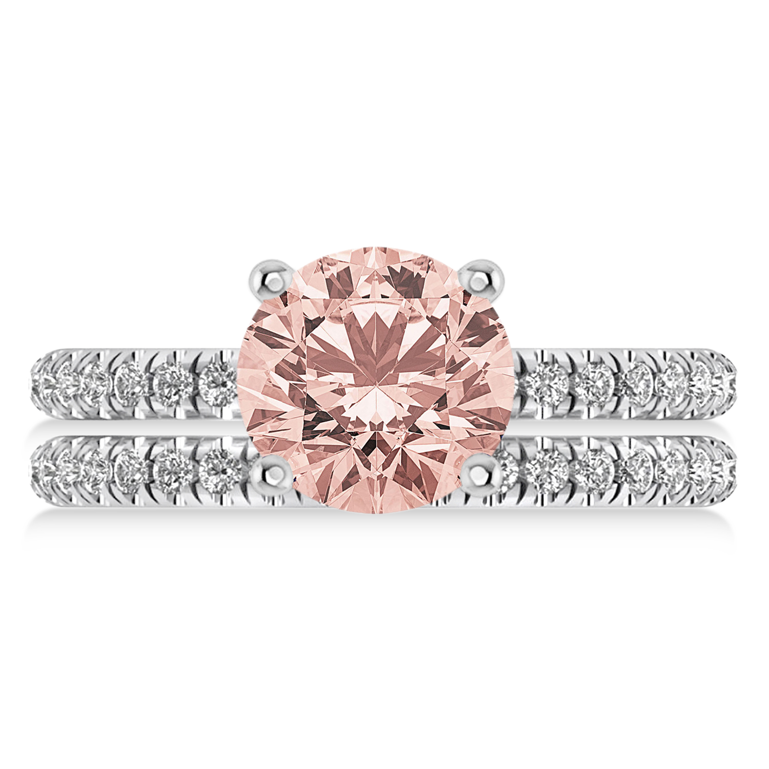 Morganite & Diamond Round-Set Semi-Eternity Bridal Set Palladium (2.37ct)