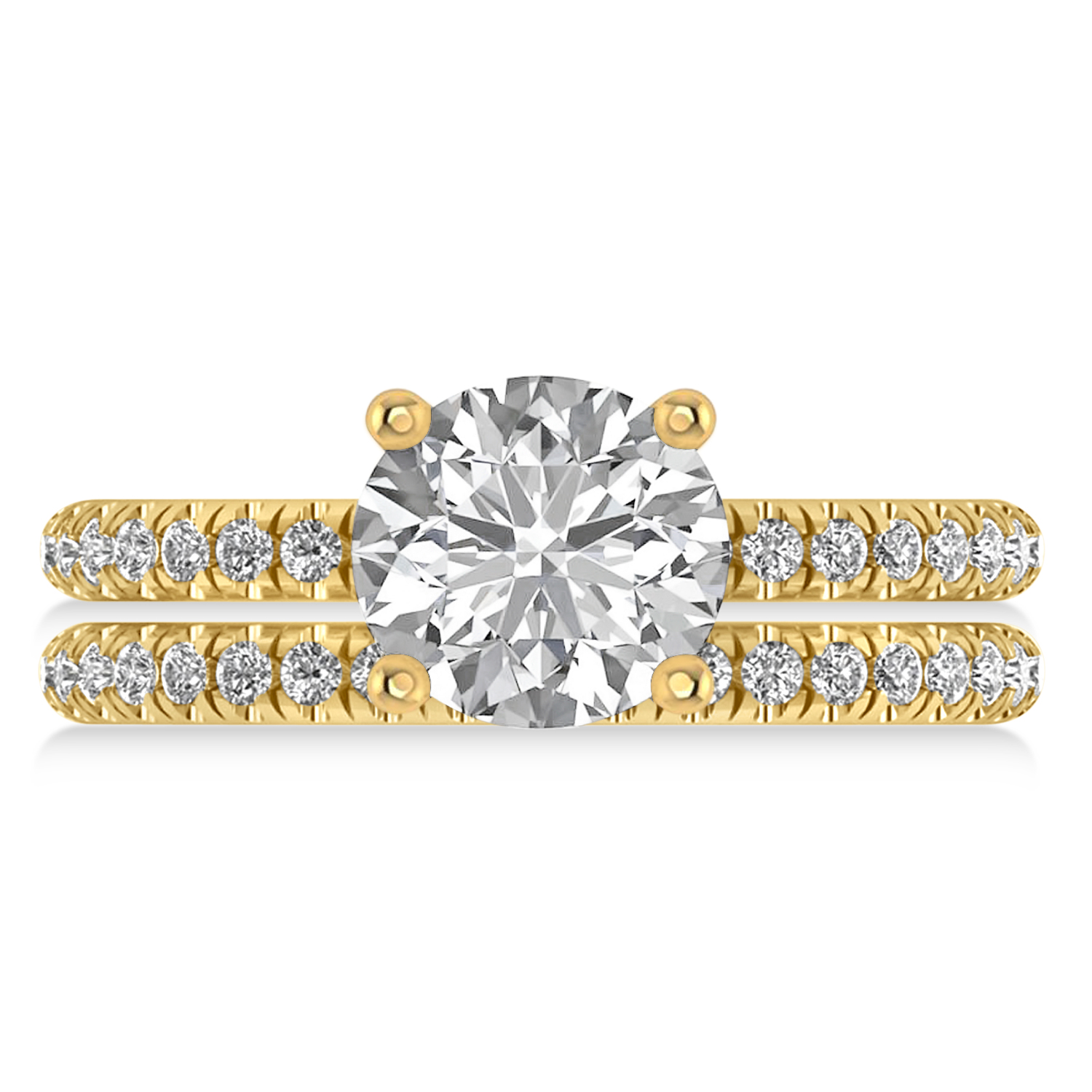 Moissanite & Diamond Round-Set Semi-Eternity Bridal Set 18k Yellow Gold (2.22ct)