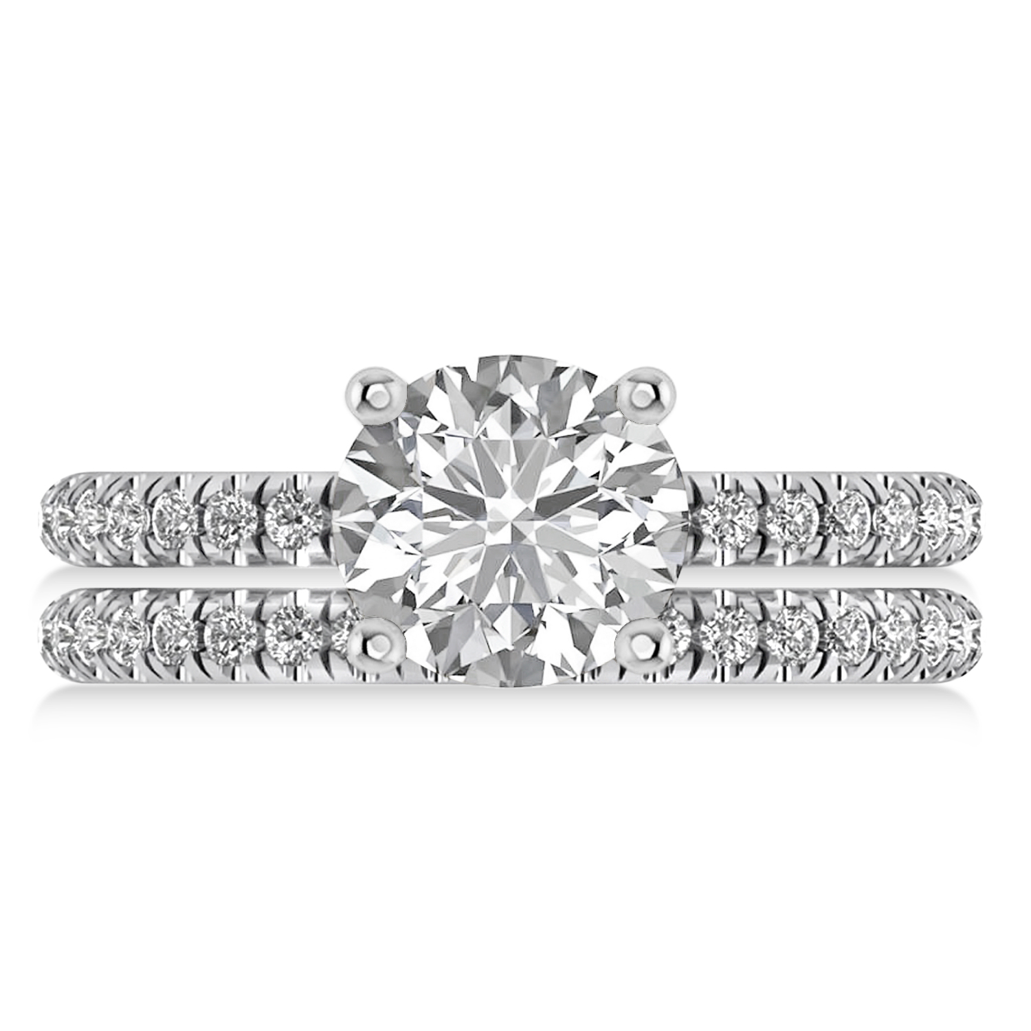 Moissanite & Diamond Round-Set Semi-Eternity Bridal Set Platinum (2.22ct)