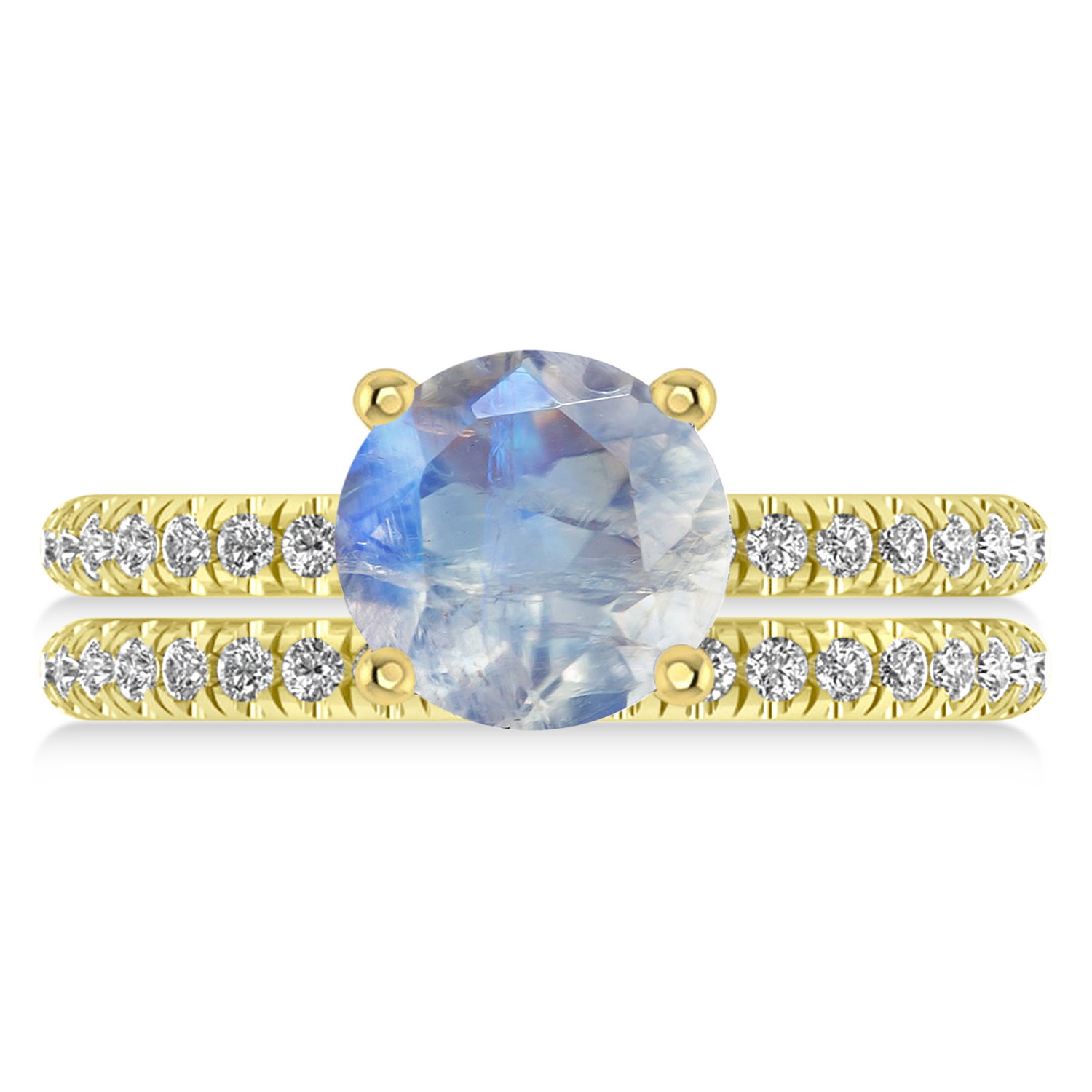 Moonstone & Diamond Round-Set Semi-Eternity Bridal Set 14k Yellow Gold (3.12ct)