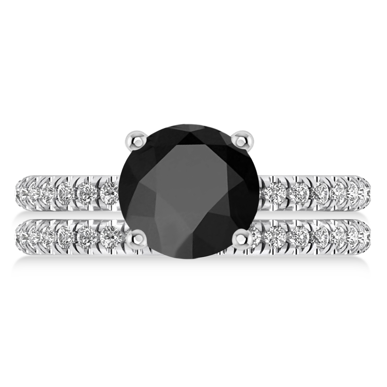 Onyx & Diamond Round-Set Semi-Eternity Bridal Set 14k White Gold (3.12ct)