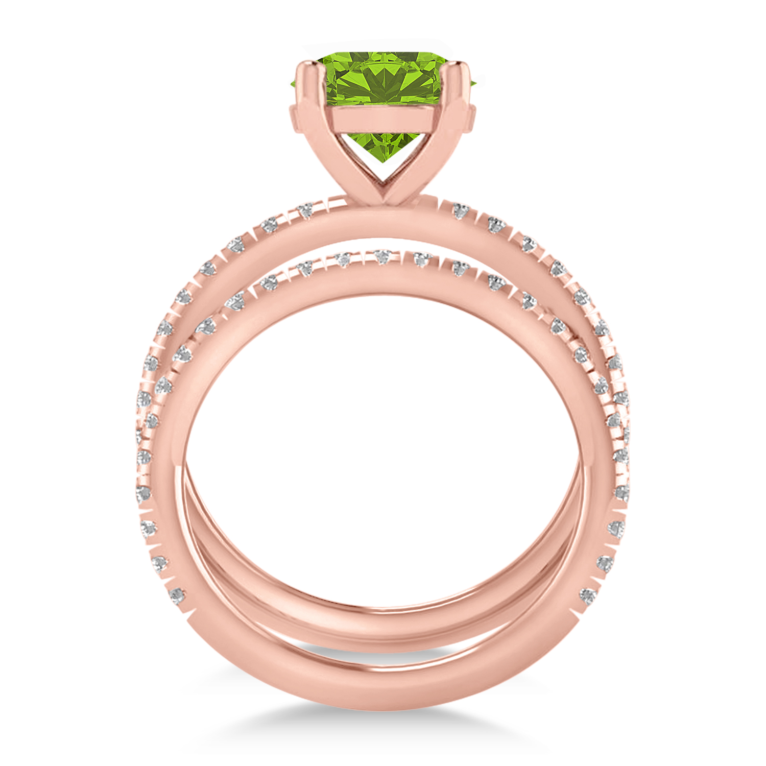Peridot & Diamond Round-Set Semi-Eternity Bridal Set 14k Rose Gold (2.62ct)