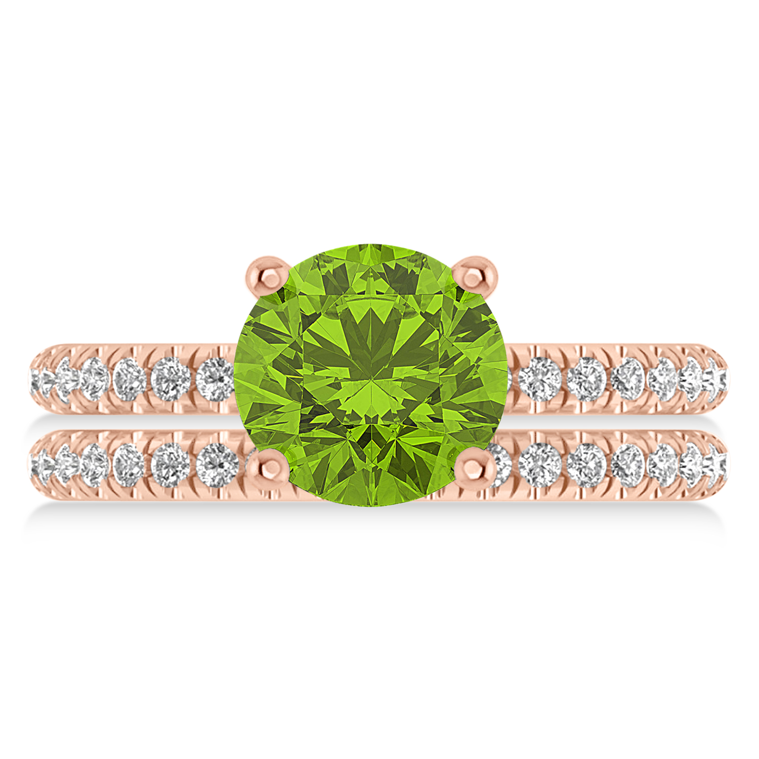 Peridot & Diamond Round-Set Semi-Eternity Bridal Set 14k Rose Gold (2.62ct)