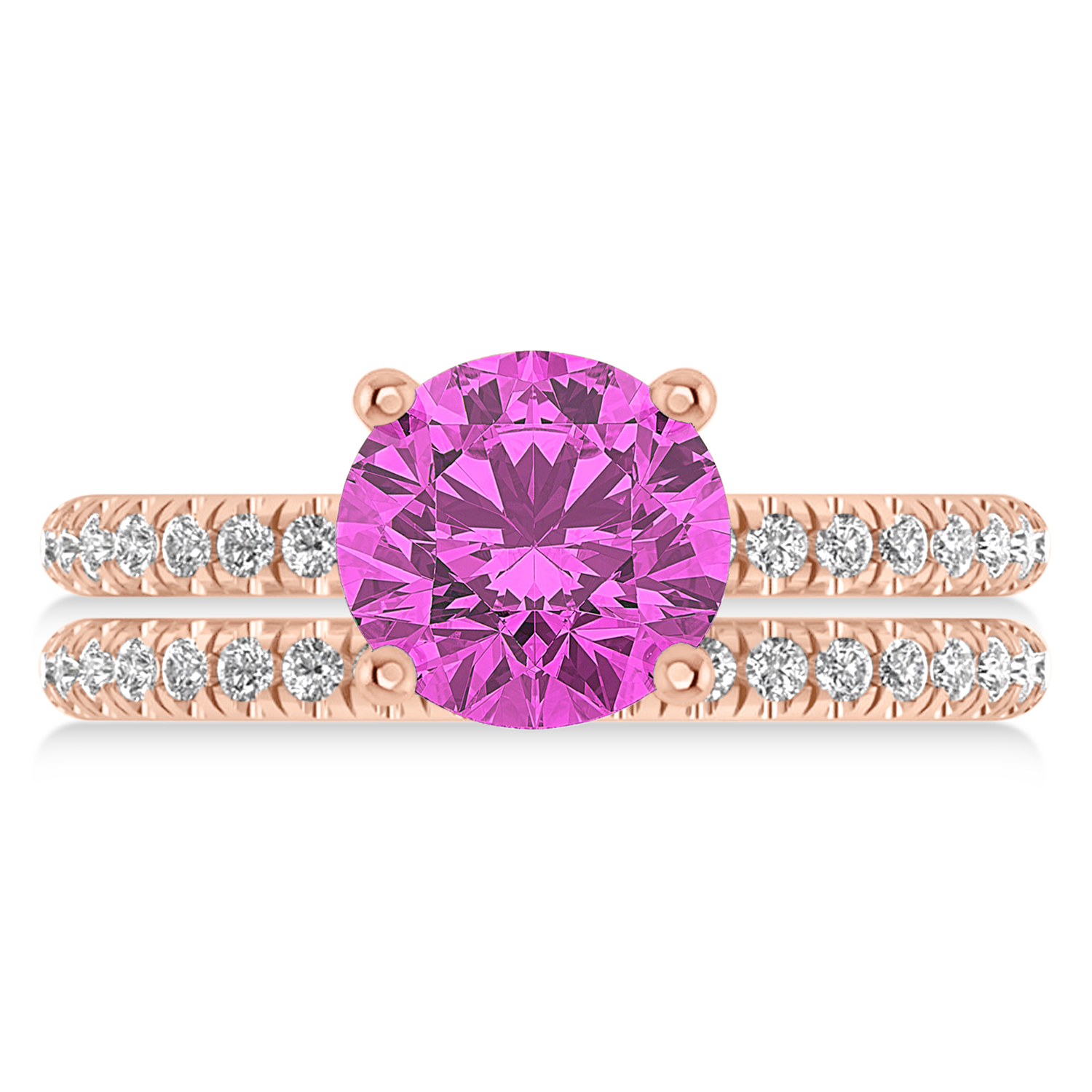 Pink Sapphire & Diamond Round-Set Semi-Eternity Bridal Set 14k Rose Gold (2.92ct)