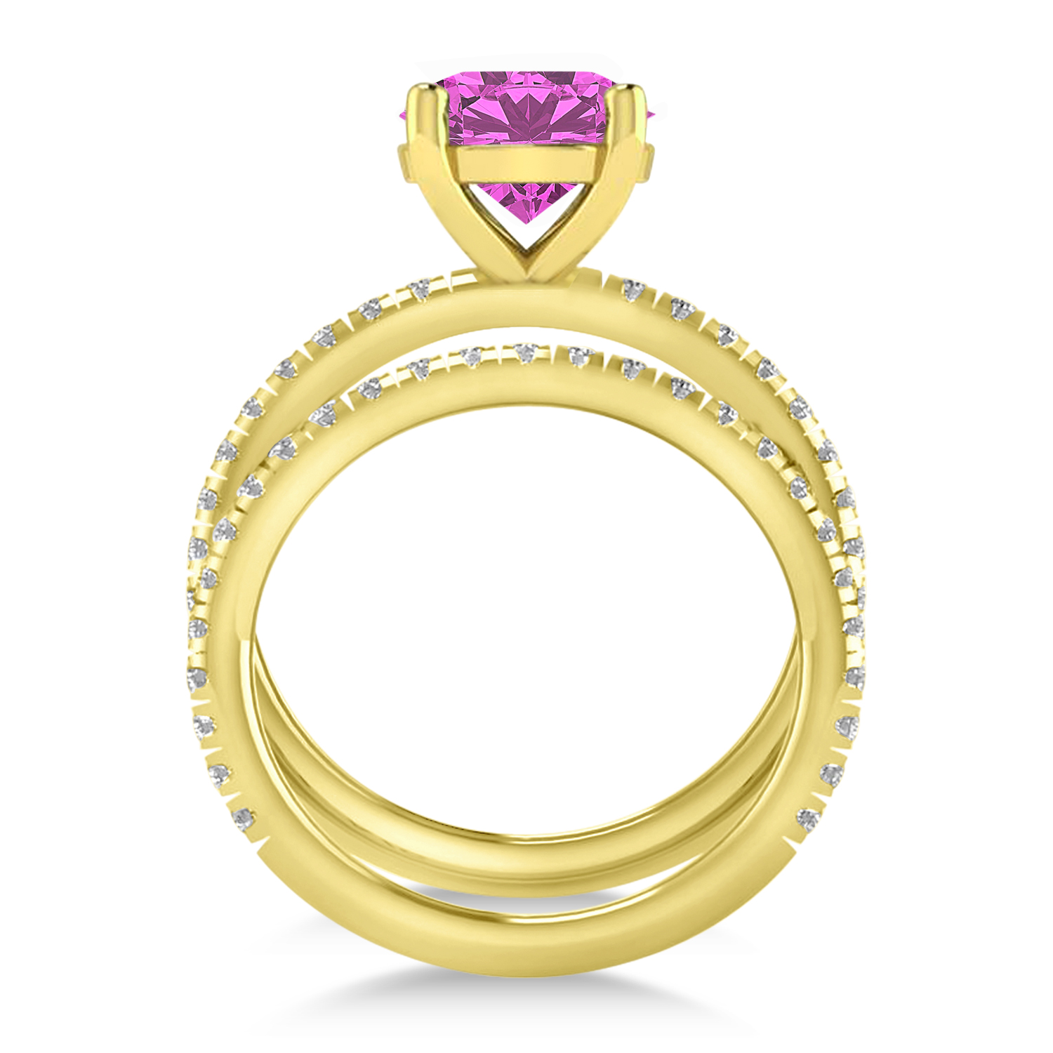 Pink Sapphire & Diamond Round-Set Semi-Eternity Bridal Set 18k Yellow Gold (2.92ct)