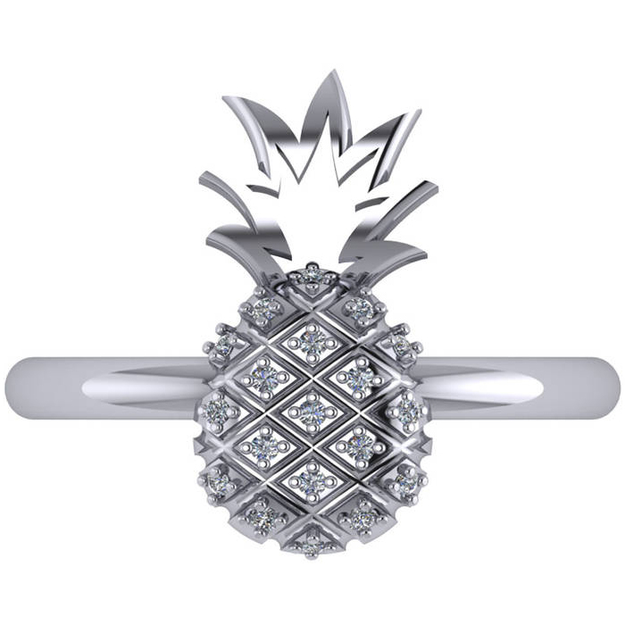 Diamond Accented Pineapple Fashion Ring 14k White Gold (0.10ct)