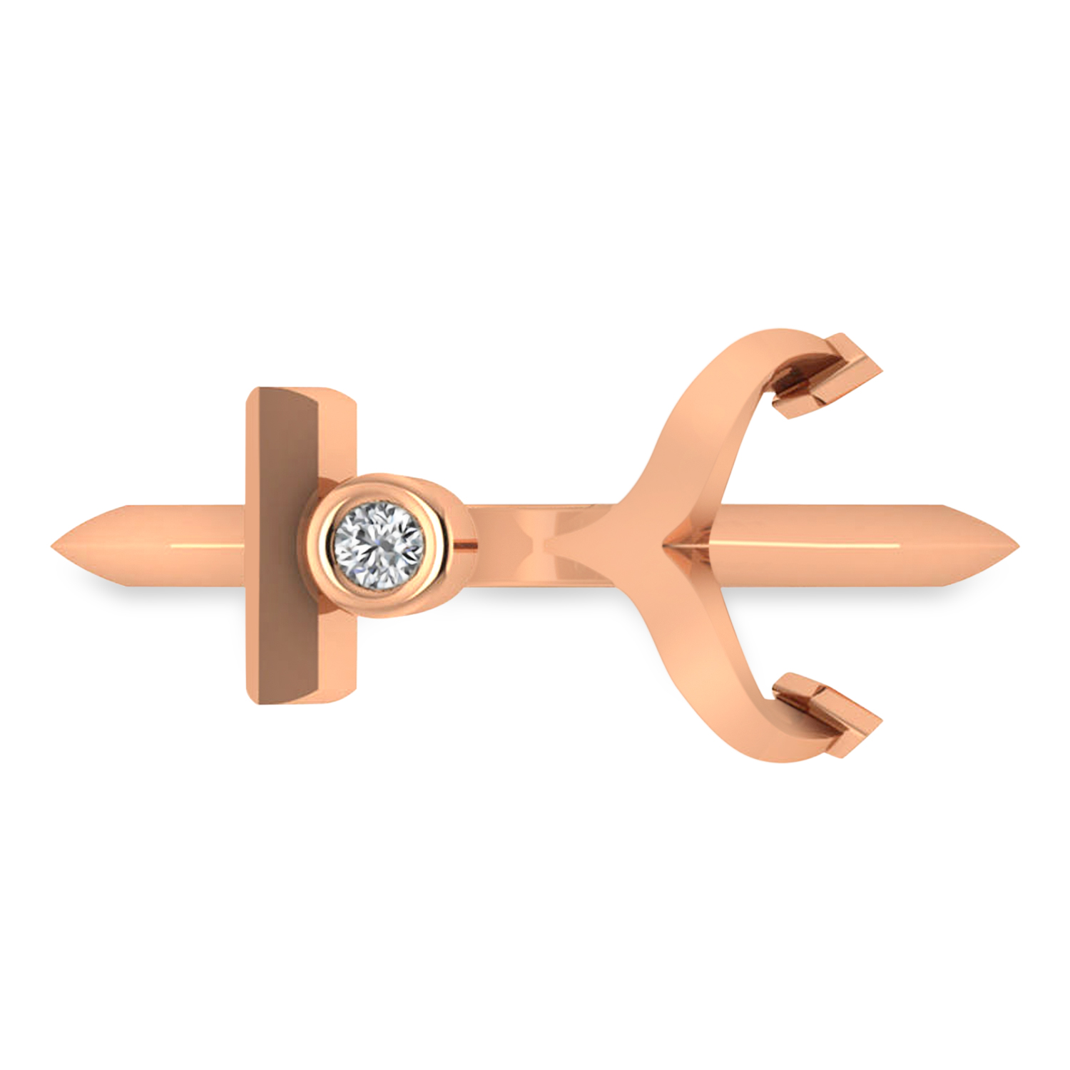 Elegant Nautical Anchor Center Ring Solitaire Diamond 14k Rose Gold