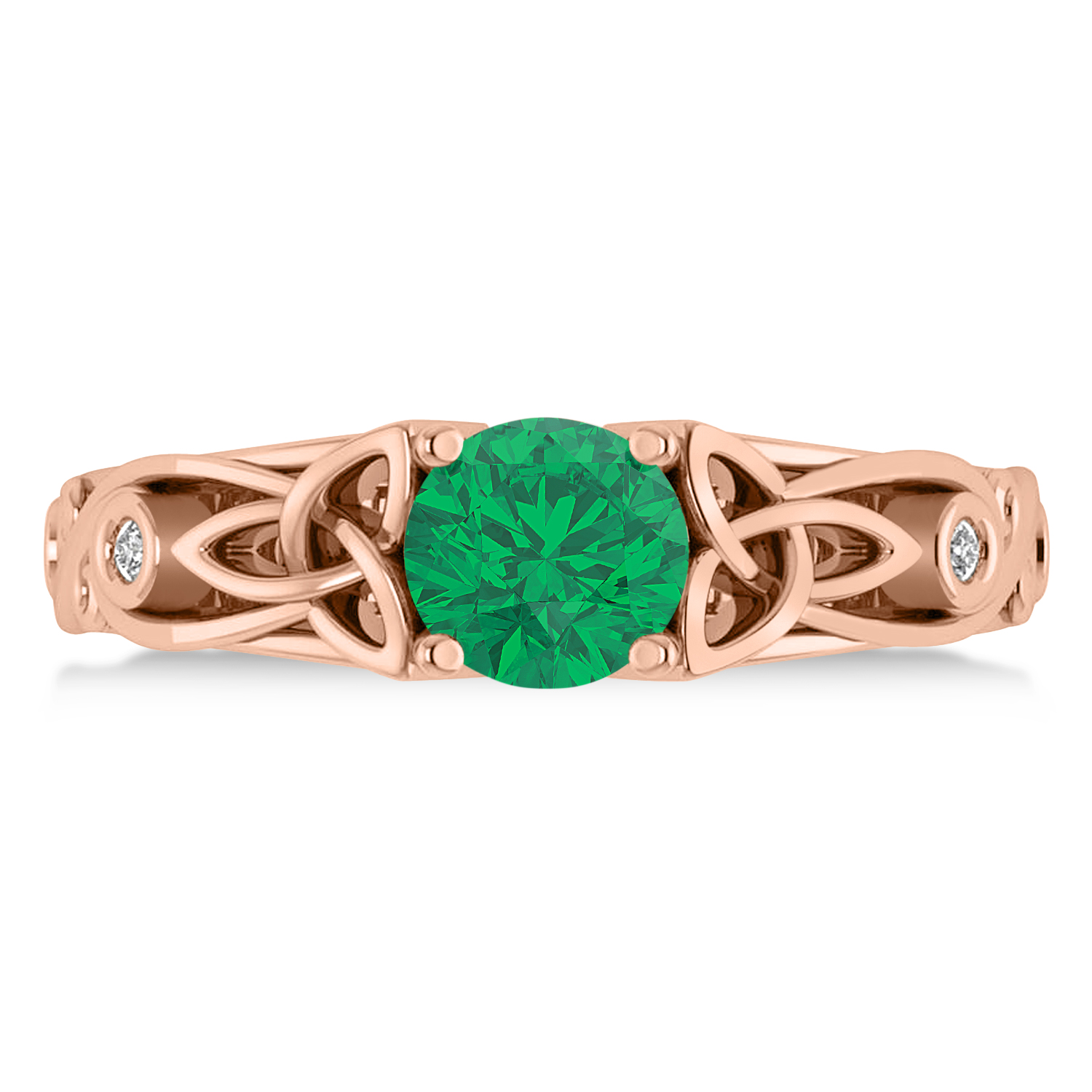 Diamond & Emerald Celtic Engagement Ring 14k Rose Gold (1.06ct)
