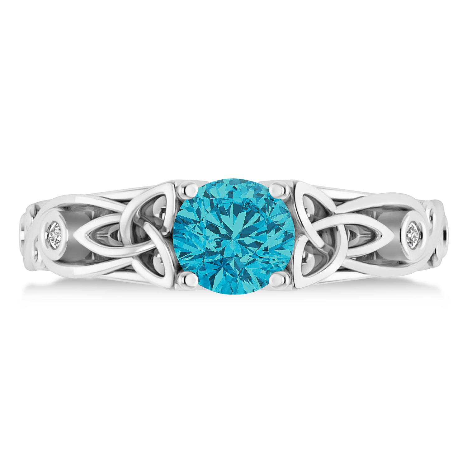 White & Blue Diamond Celtic Engagement Ring 14k White Gold (1.06ct)