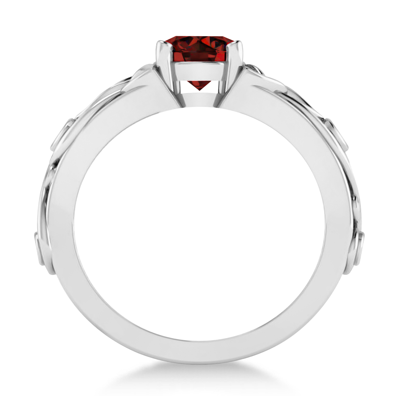 Diamond & Garnet Celtic Engagement Ring 14k White Gold (1.06ct)
