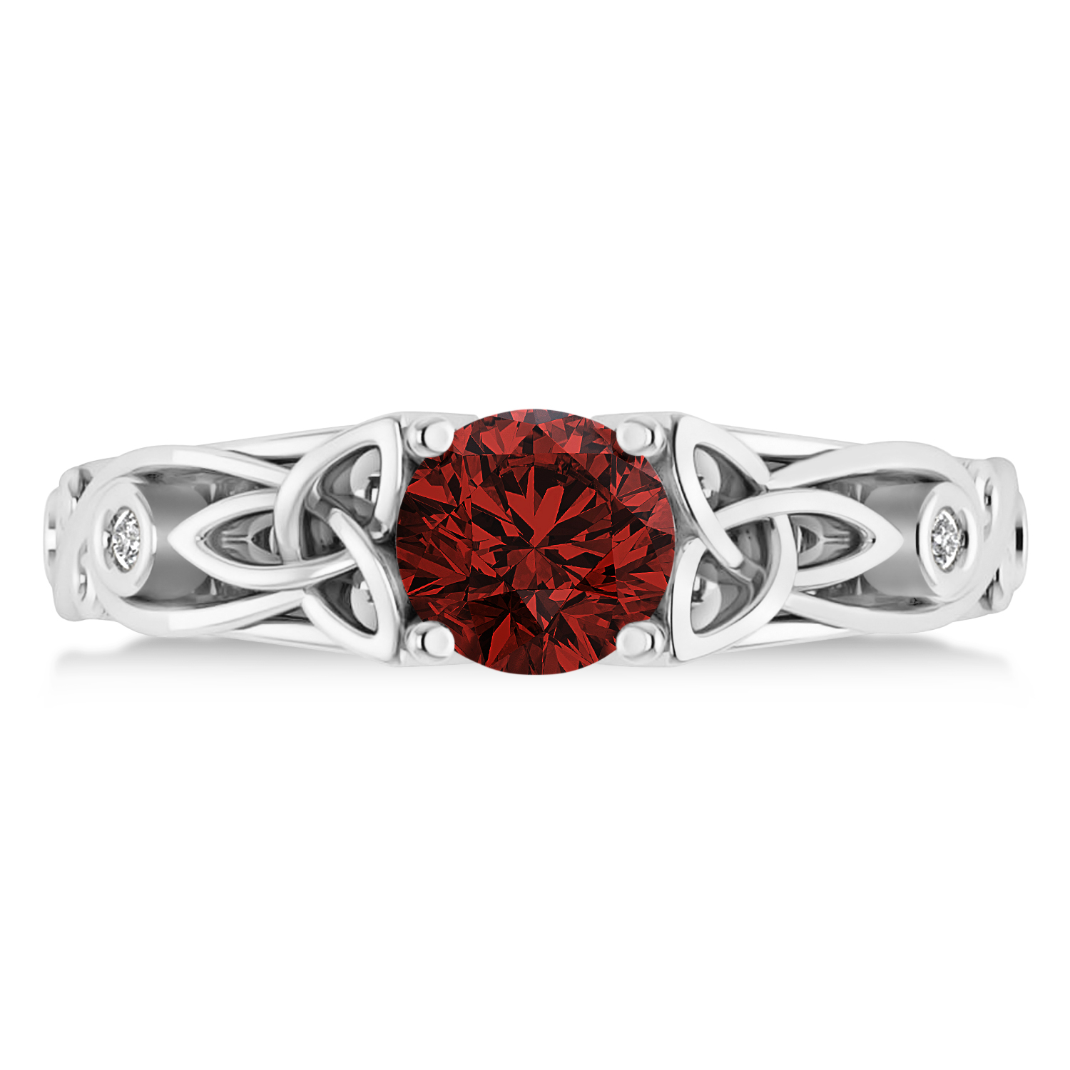Diamond & Garnet Celtic Engagement Ring 14k White Gold (1.06ct)