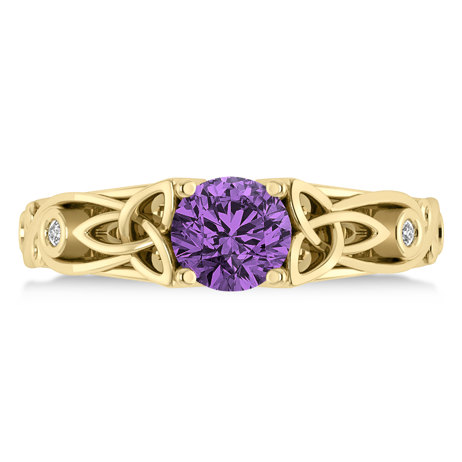 Diamond & Amethyst Celtic Engagement Ring 14k Yellow Gold (1.06ct)