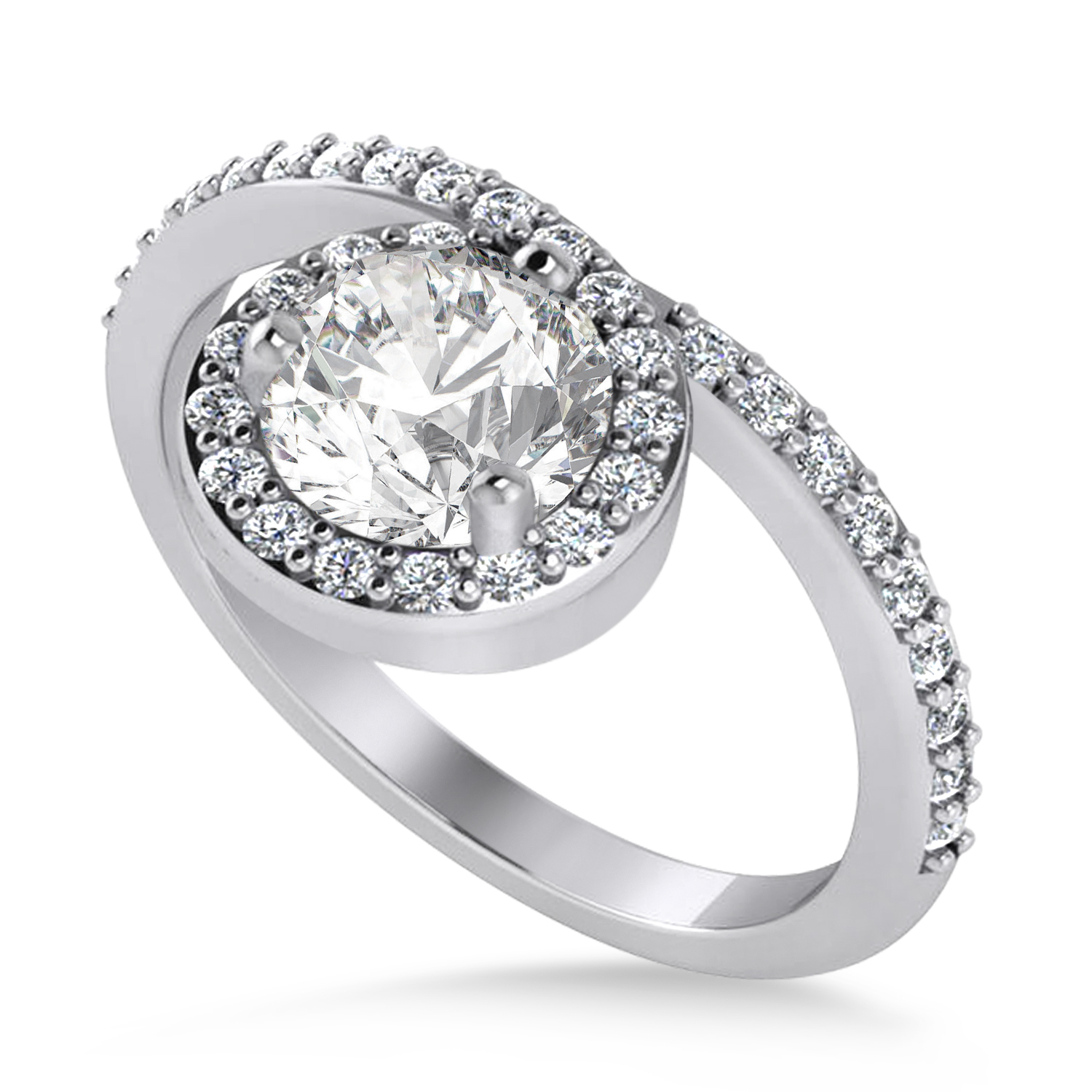 Round White Diamond Nouveau Ring 14k White Gold (1.11 ctw)
