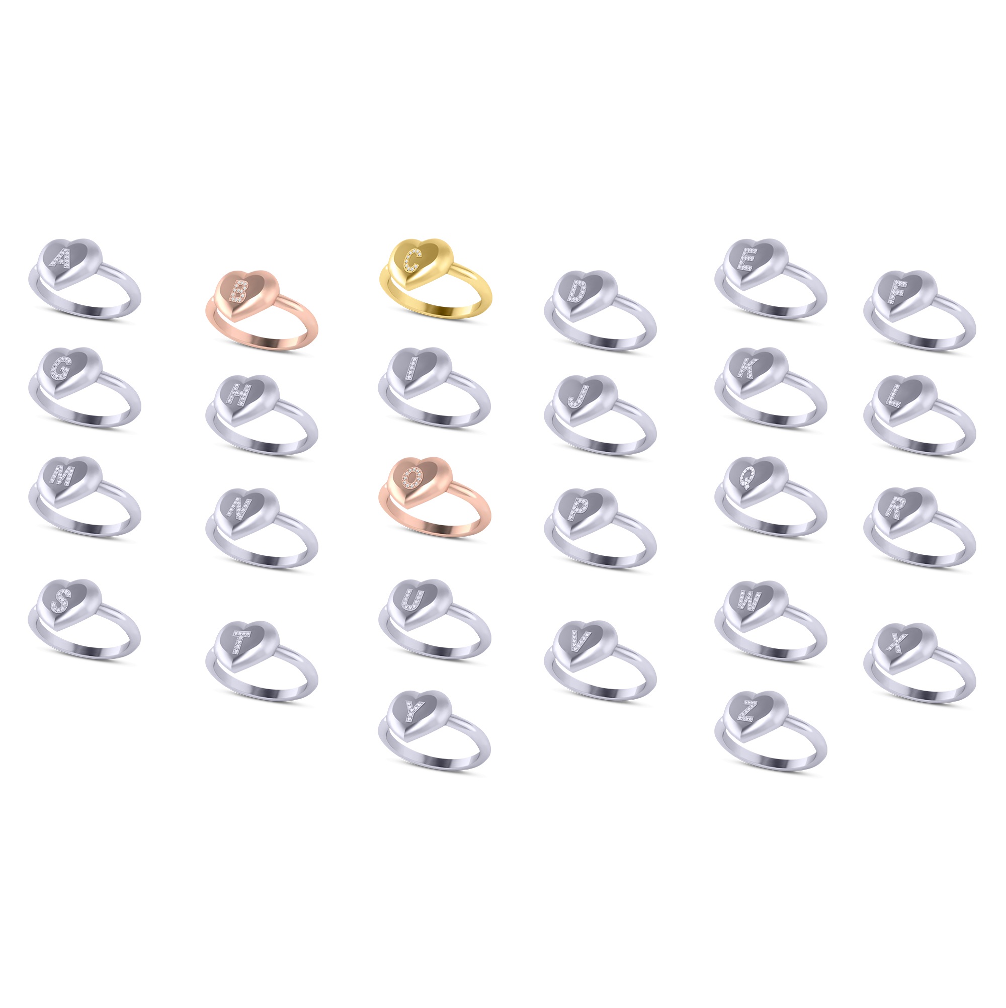 Diamond Personalized Letter Initial Heart Ring 14K White Gold