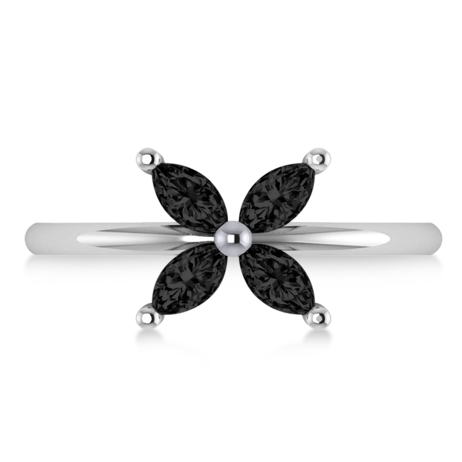Black Diamond Flower Marquise Ring 14k White Gold (0.60 ctw)
