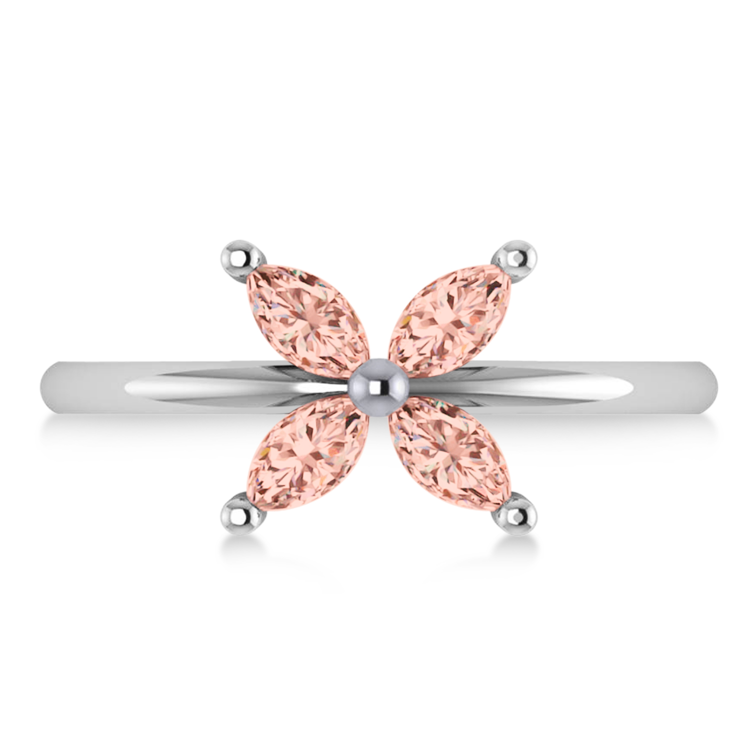 Morganite Flower Marquise Ring 14k White Gold (0.52 ctw)