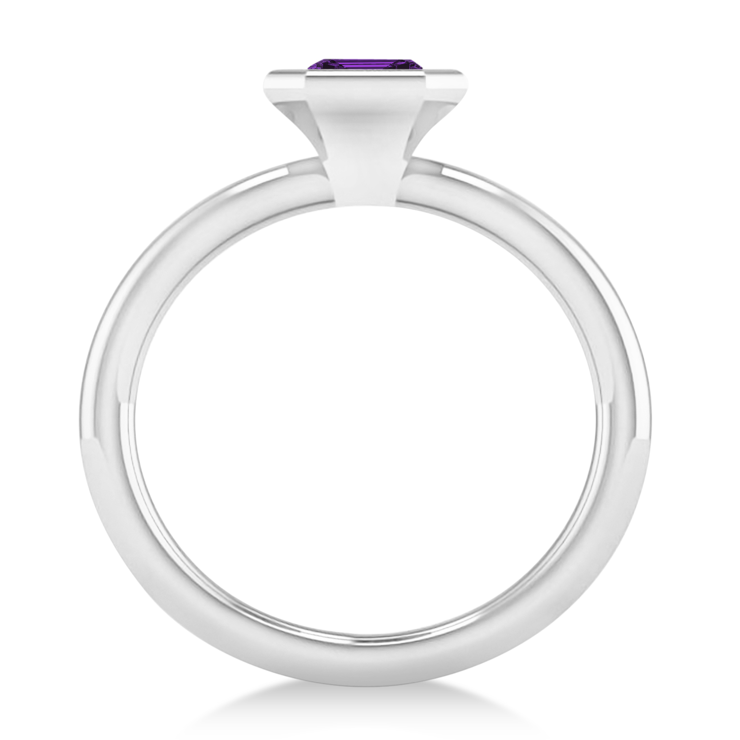 Emerald-Cut Bezel-Set Amethyst Solitaire Ring 14k White Gold (1.00 ctw)