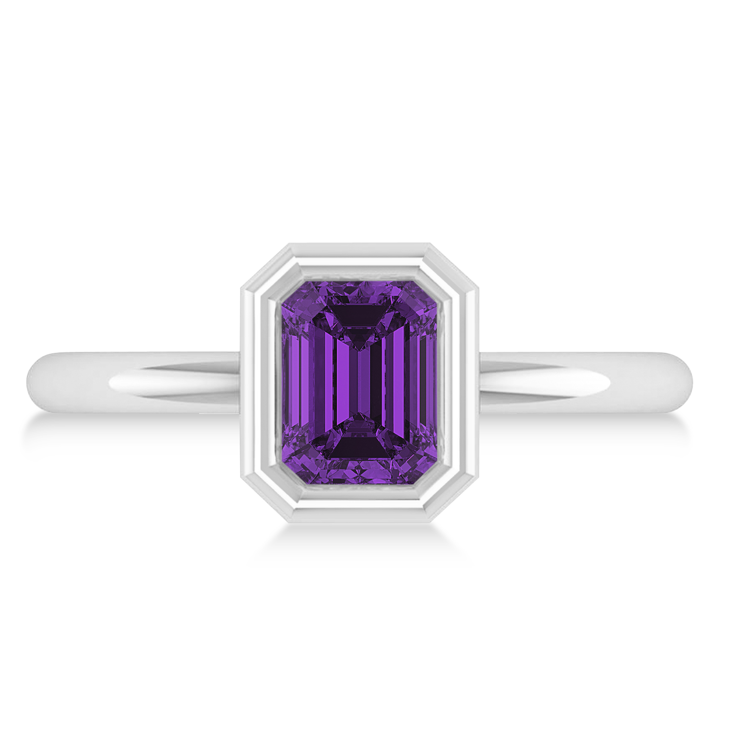 Emerald-Cut Bezel-Set Amethyst Solitaire Ring 14k White Gold (1.00 ctw)
