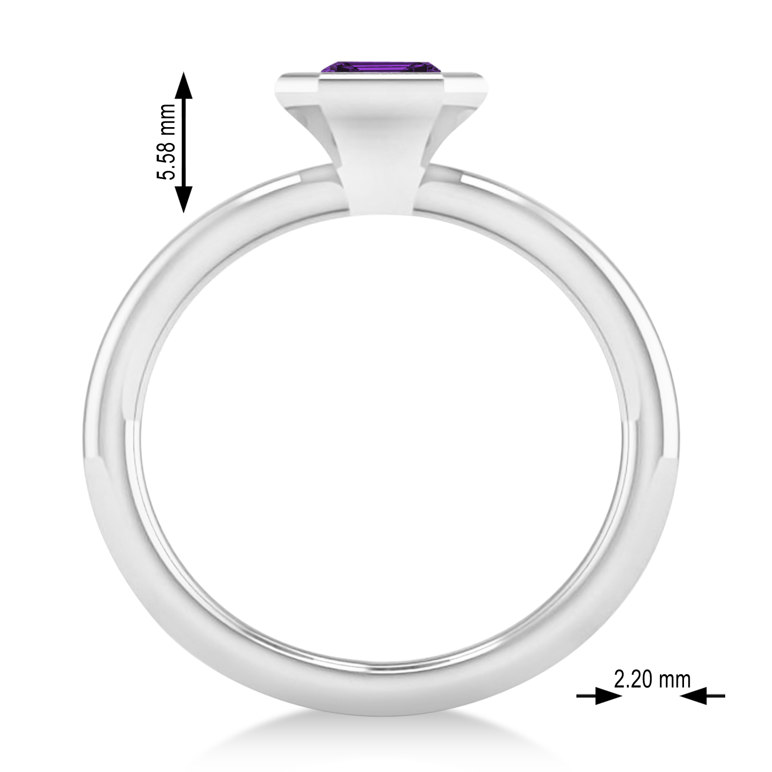 Emerald-Cut Bezel-Set Amethyst Solitaire Ring 14k White Gold (1.00 ctw)