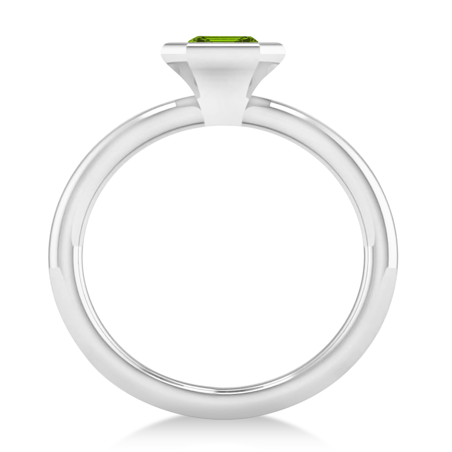 Emerald-Cut Bezel-Set Peridot Solitaire Ring 14k White Gold (1.00 ctw)