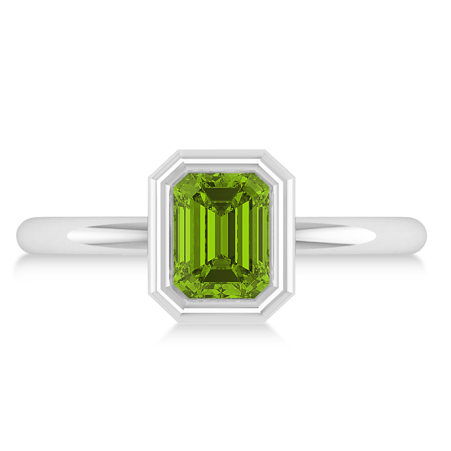 Emerald-Cut Bezel-Set Peridot Solitaire Ring 14k White Gold (1.00 ctw)