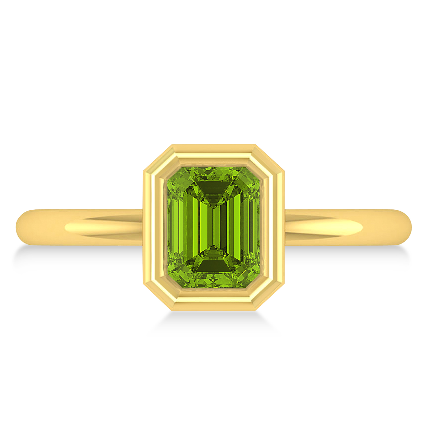 EmeraldCut BezelSet Peridot Solitaire Ring 14k Yellow Gold 1ct AZ392