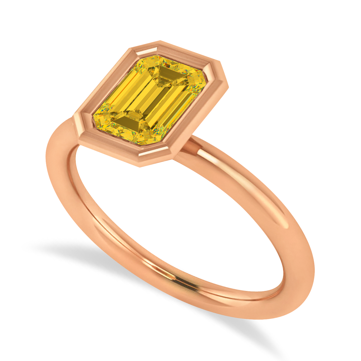 Emerald-Cut Bezel-Set Yellow Sapphire Solitaire Ring 14k Rose Gold (1.00 ctw)