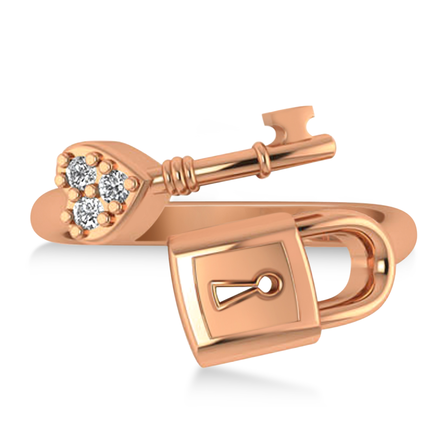 Diamond Key And Lock Ring Band 14k Rose Gold (0.09ct)