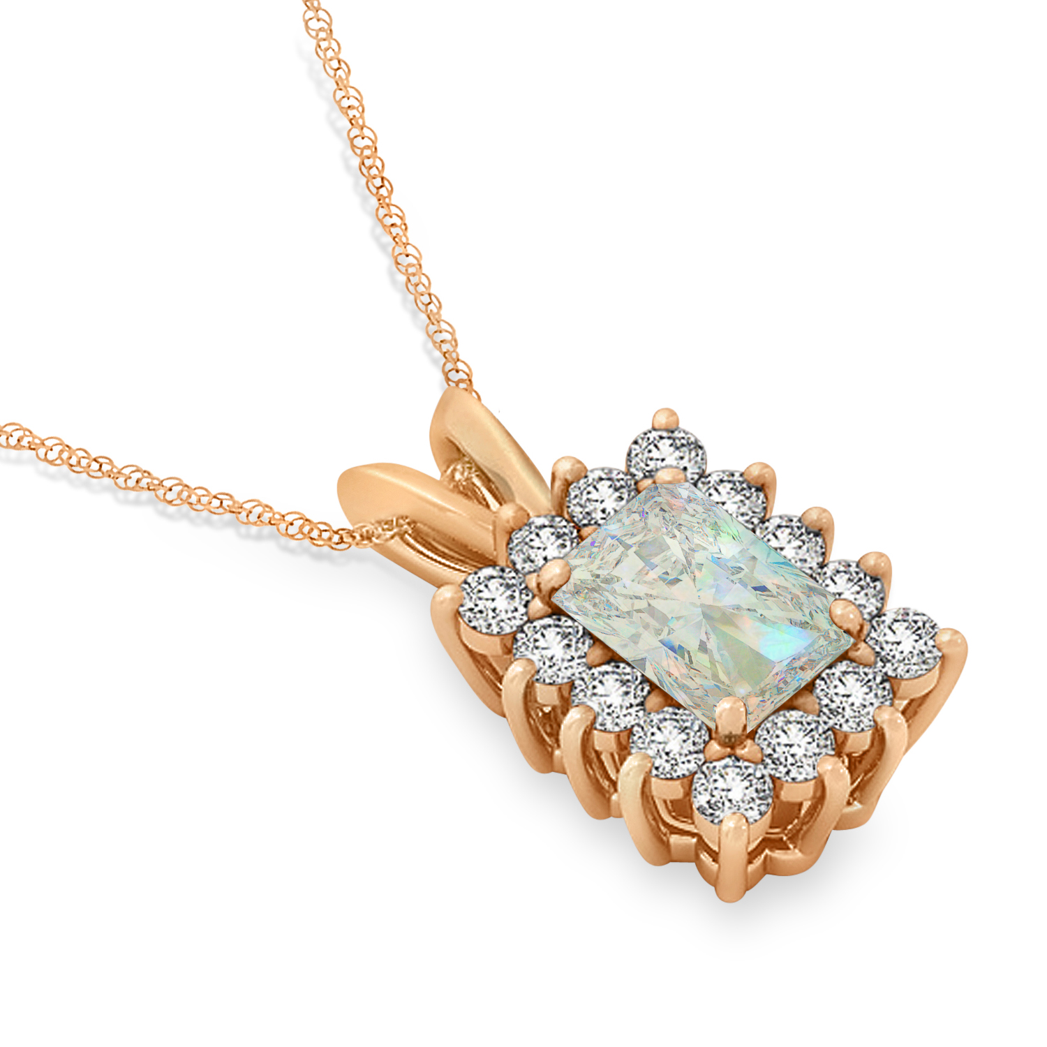 Emerald Shape Opal & Diamond Pendant Necklace 14k Rose Gold (3.00ct)