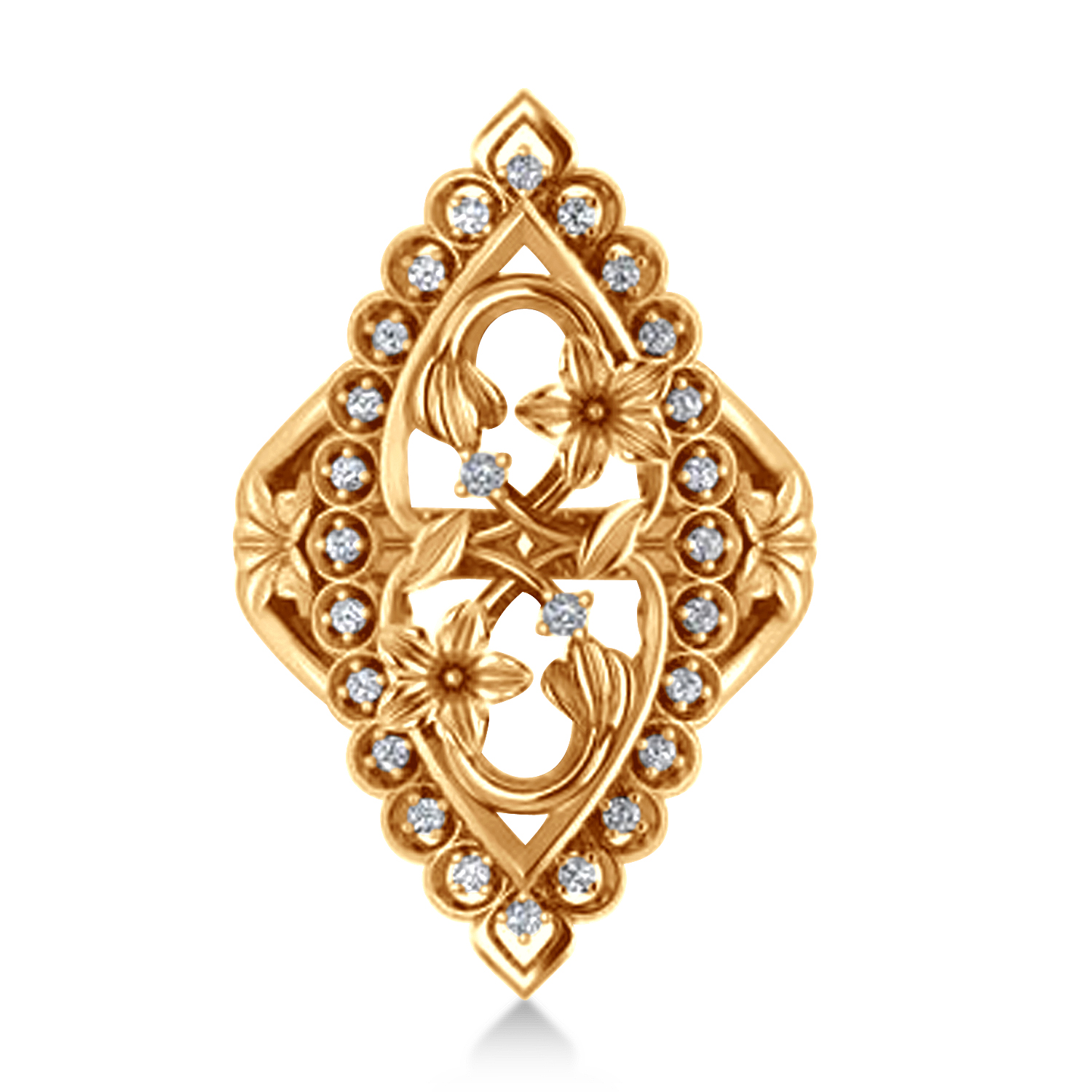 Ladies Diamond Antique Flower Cigar Ring 14k Rose Gold (0.27 ctw)