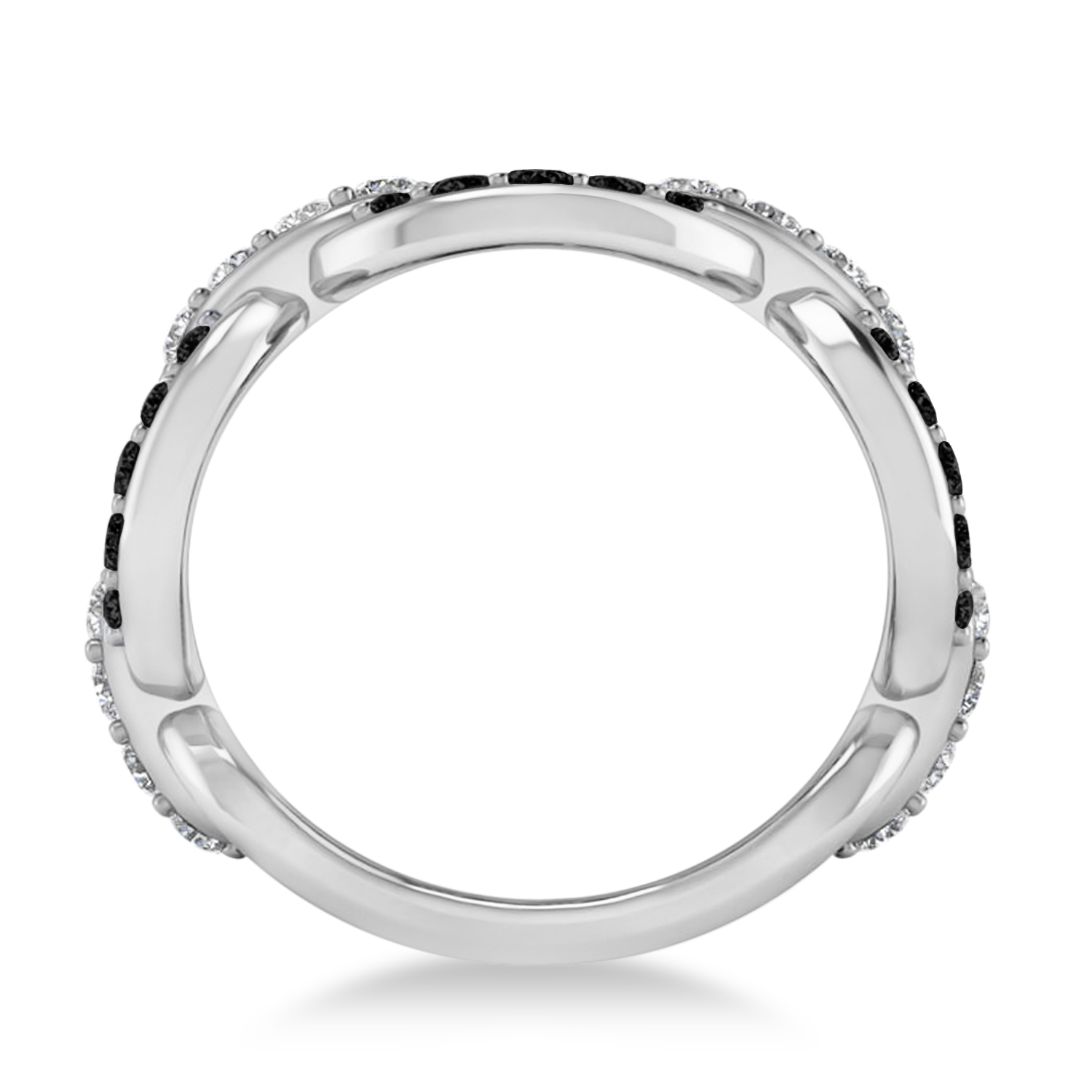 Black & White Diamond Link Ring 14k White Gold (1.20 ctw)