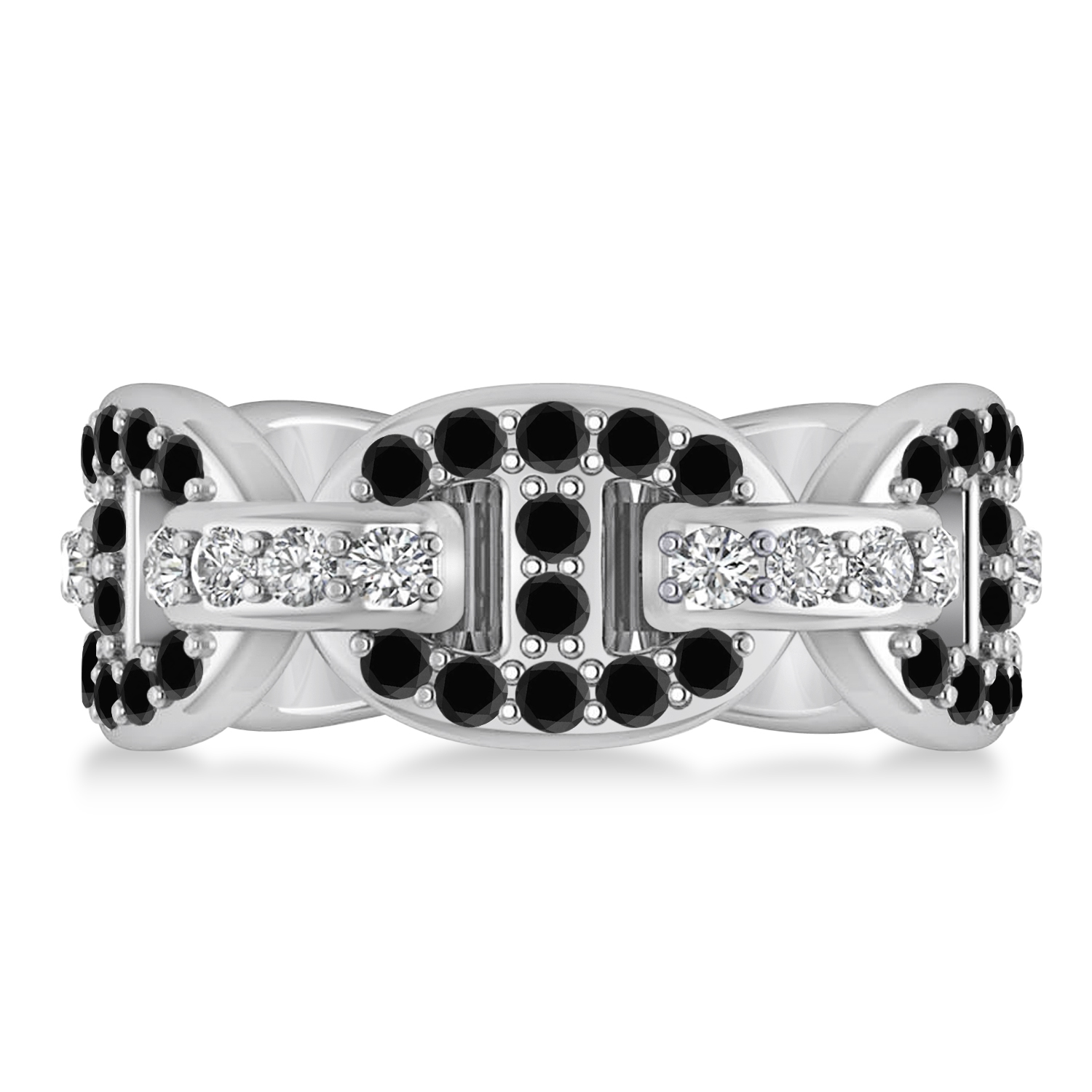 Black & White Diamond Link Ring 14k White Gold (1.20 ctw)