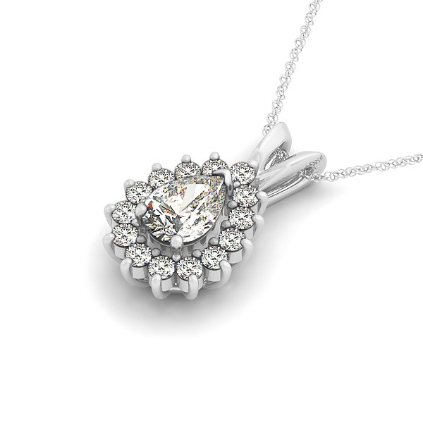 Pear-Cut Diamond Halo Teardrop Pendant Necklace 14k White Gold 1.03ct