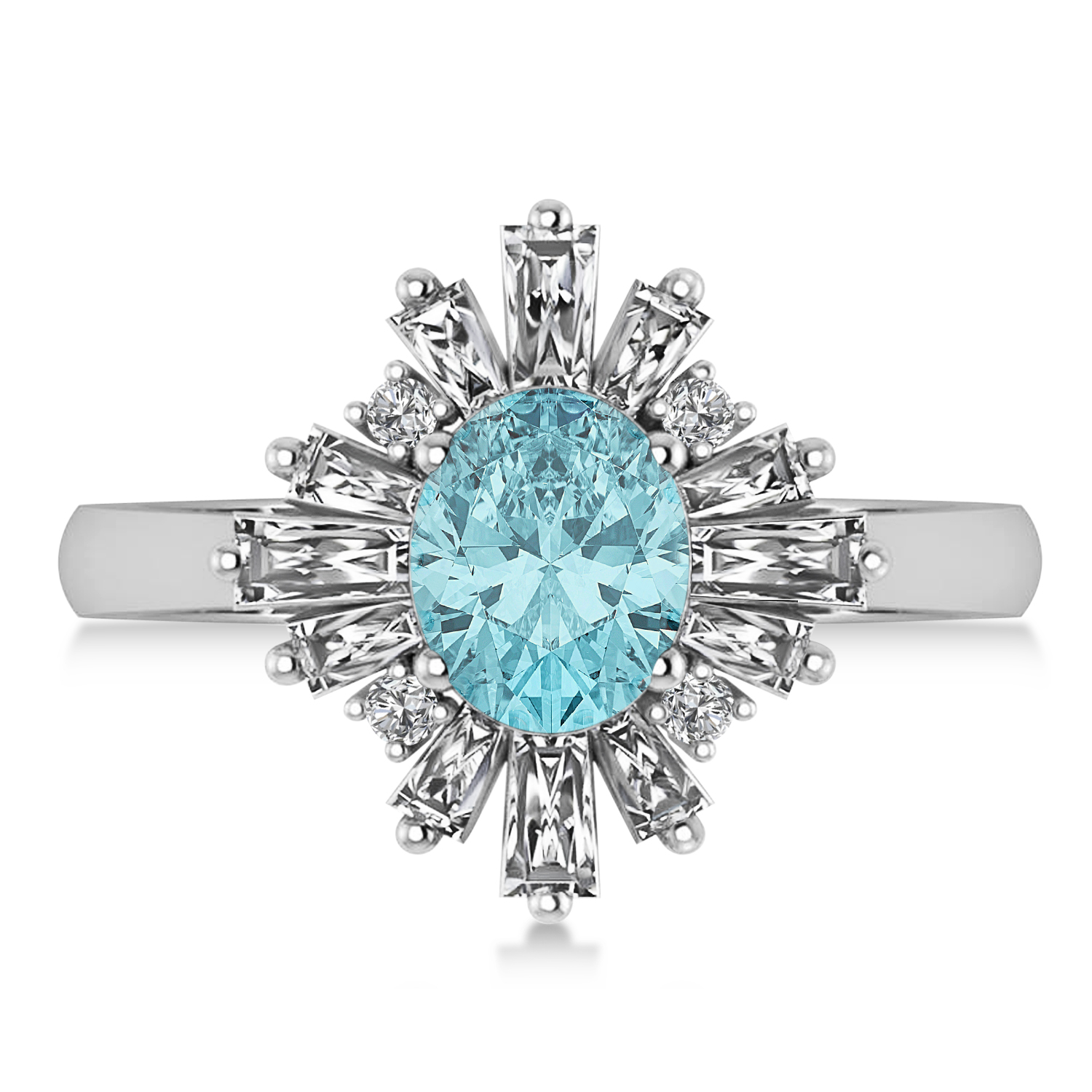 Aquamarine & Diamond Oval Cut Ballerina Engagement Ring 18k White Gold (3.06 ctw)