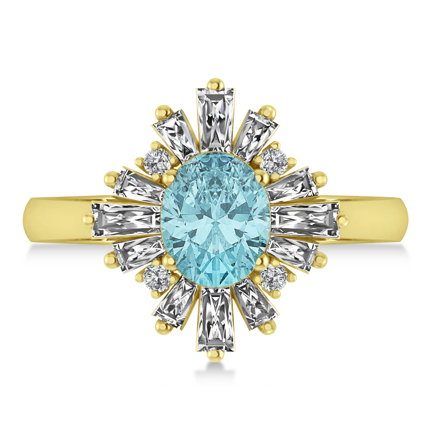 Aquamarine & Diamond Oval Cut Ballerina Engagement Ring 18k Yellow Gold (3.06 ctw)