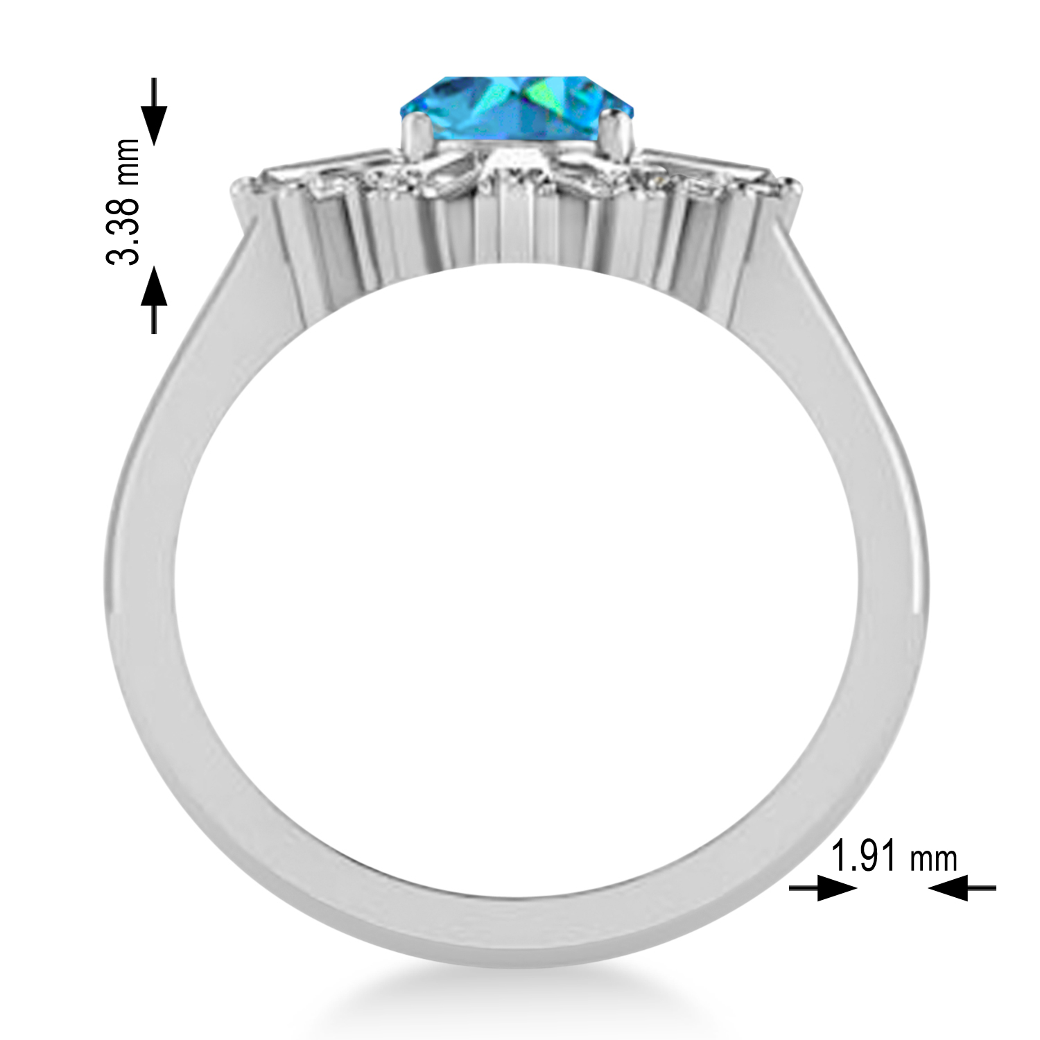Blue Topaz & Diamond Oval Cut Ballerina Engagement Ring 18k White Gold (3.06 ctw)